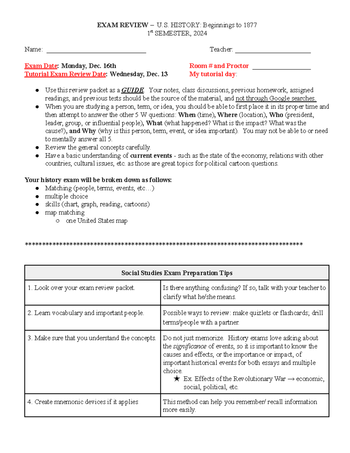 U.S. History Exam Review: Key Events & Concepts (Modules 2-7) - EXAM ...