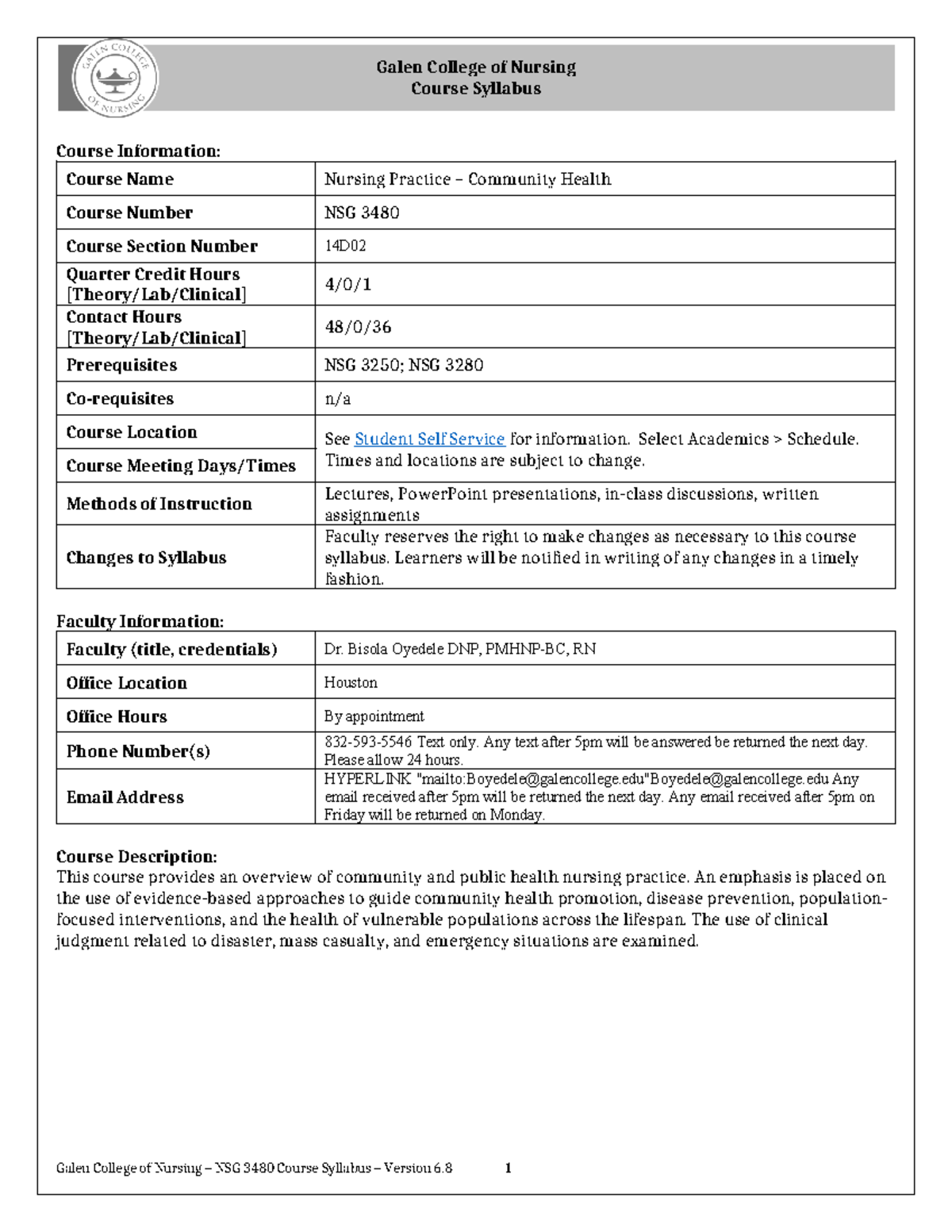 NSG 3480 Community Health Nursing Course Syllabus - Spring 2026 - Studocu