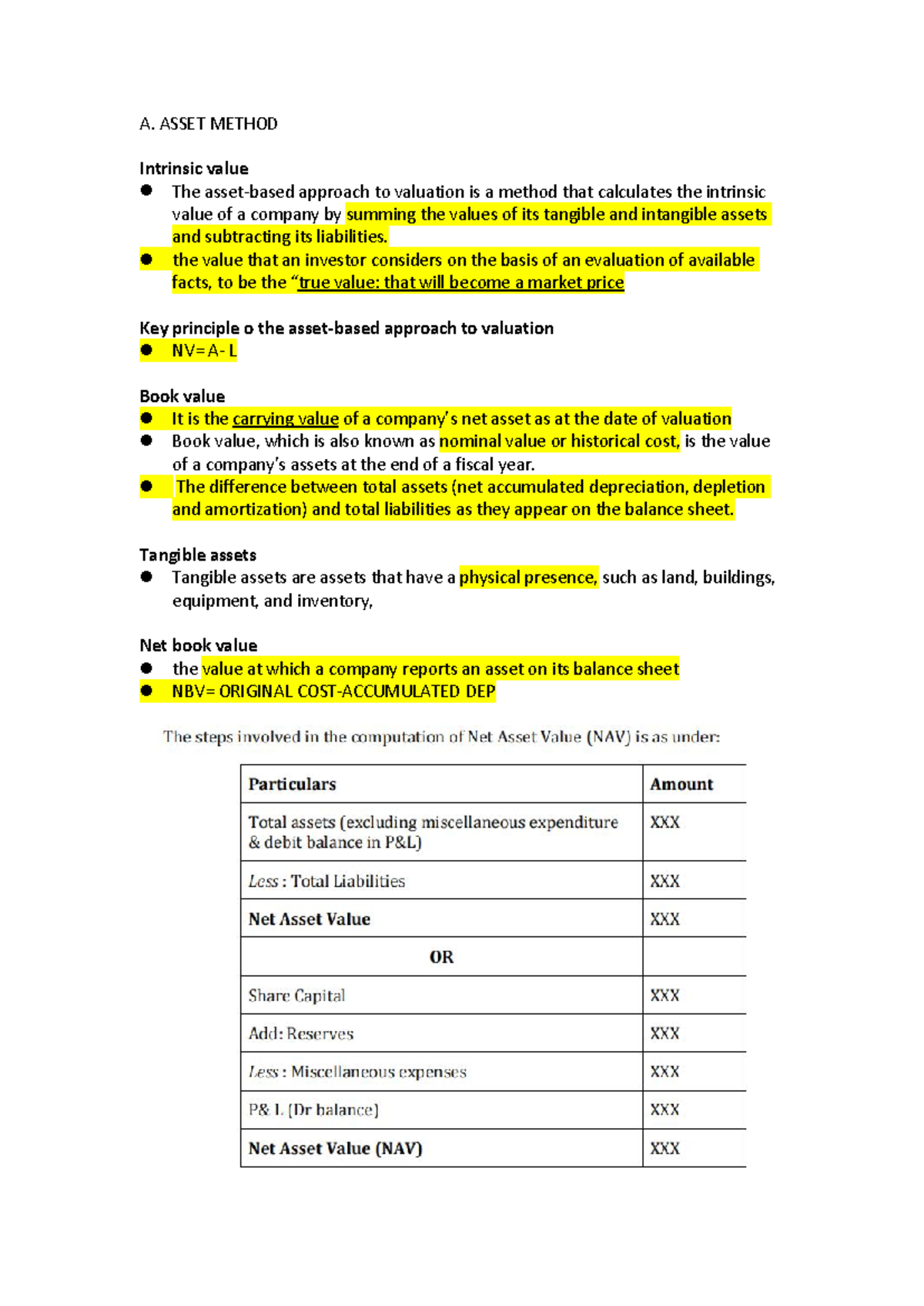 Midterm Summary Notes on Valuation Methods (FIN101) - Studocu
