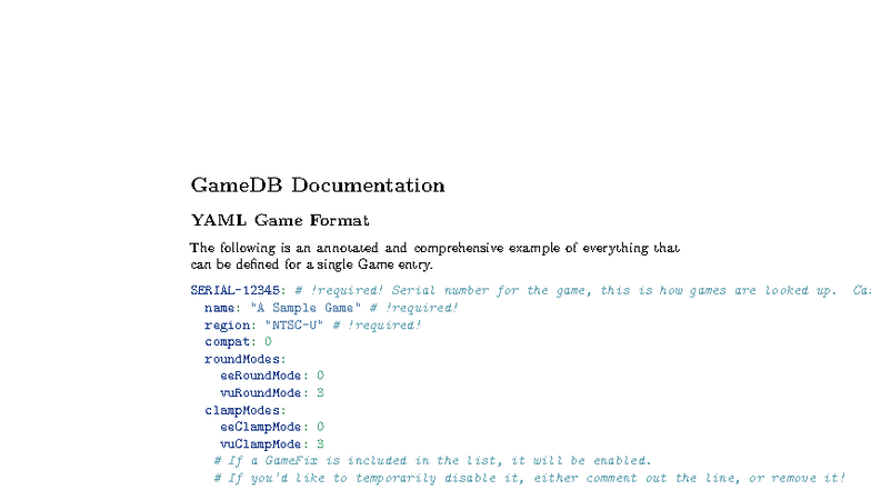 GameDB Documentation: YAML Game Format Overview - Studocu