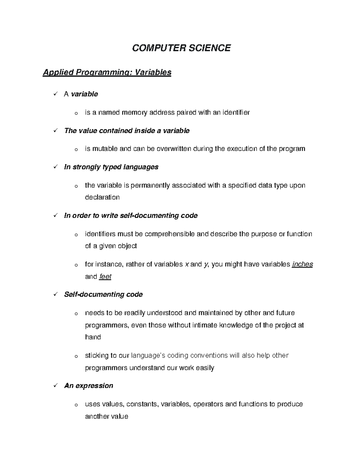 Applied Programming: Variables - COMPUTER SCIENCE Applied Programming ...