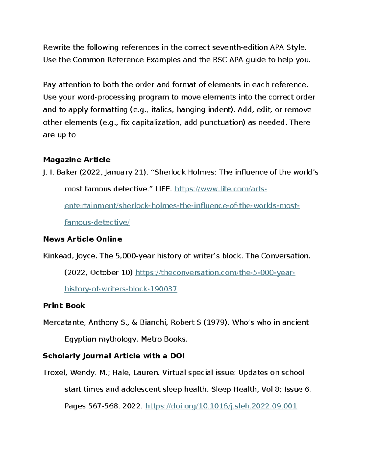 APA Reference Citation Practice Activity - Studocu