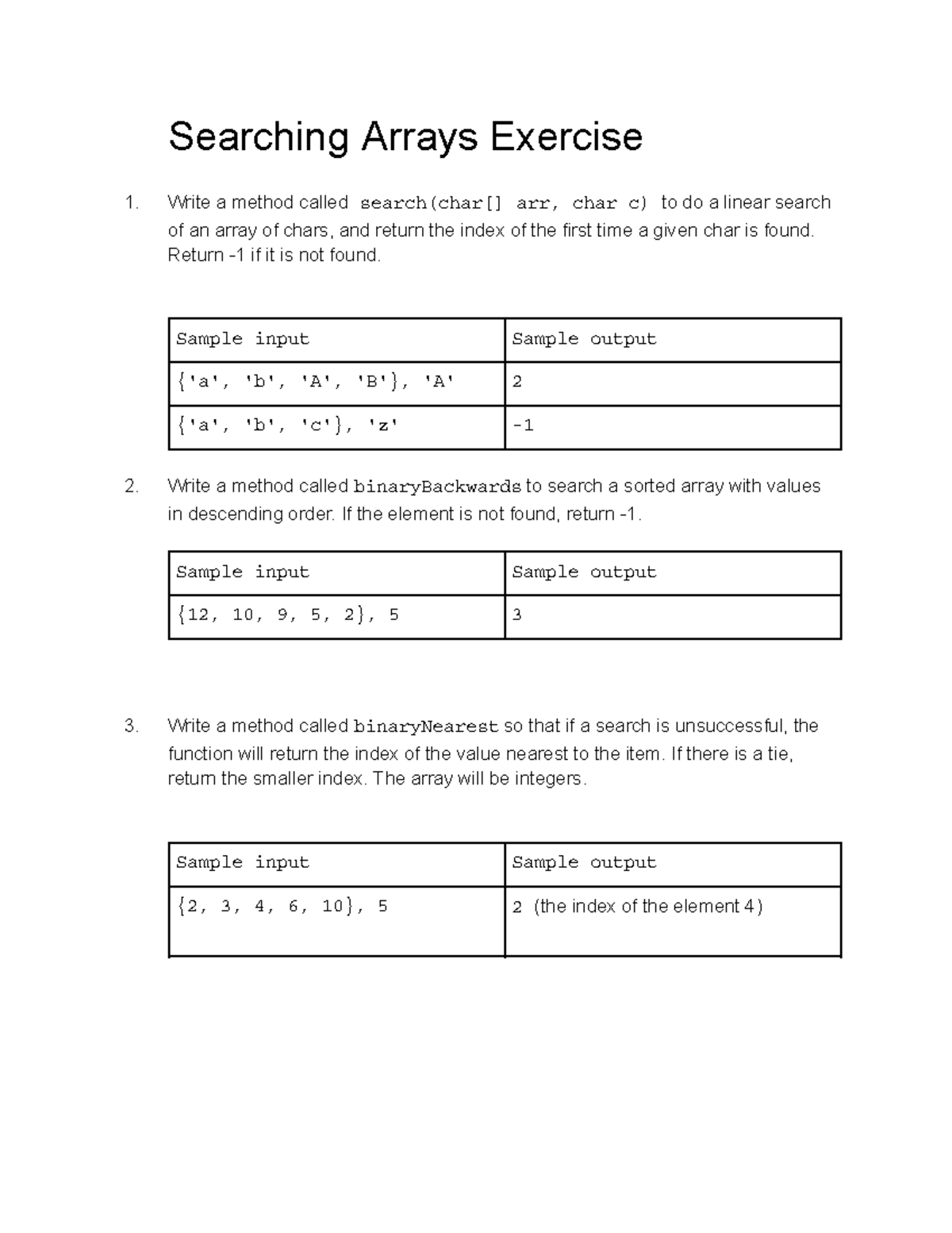 5.3 Search Exercises: Linear & Binary Array Methods - Studocu