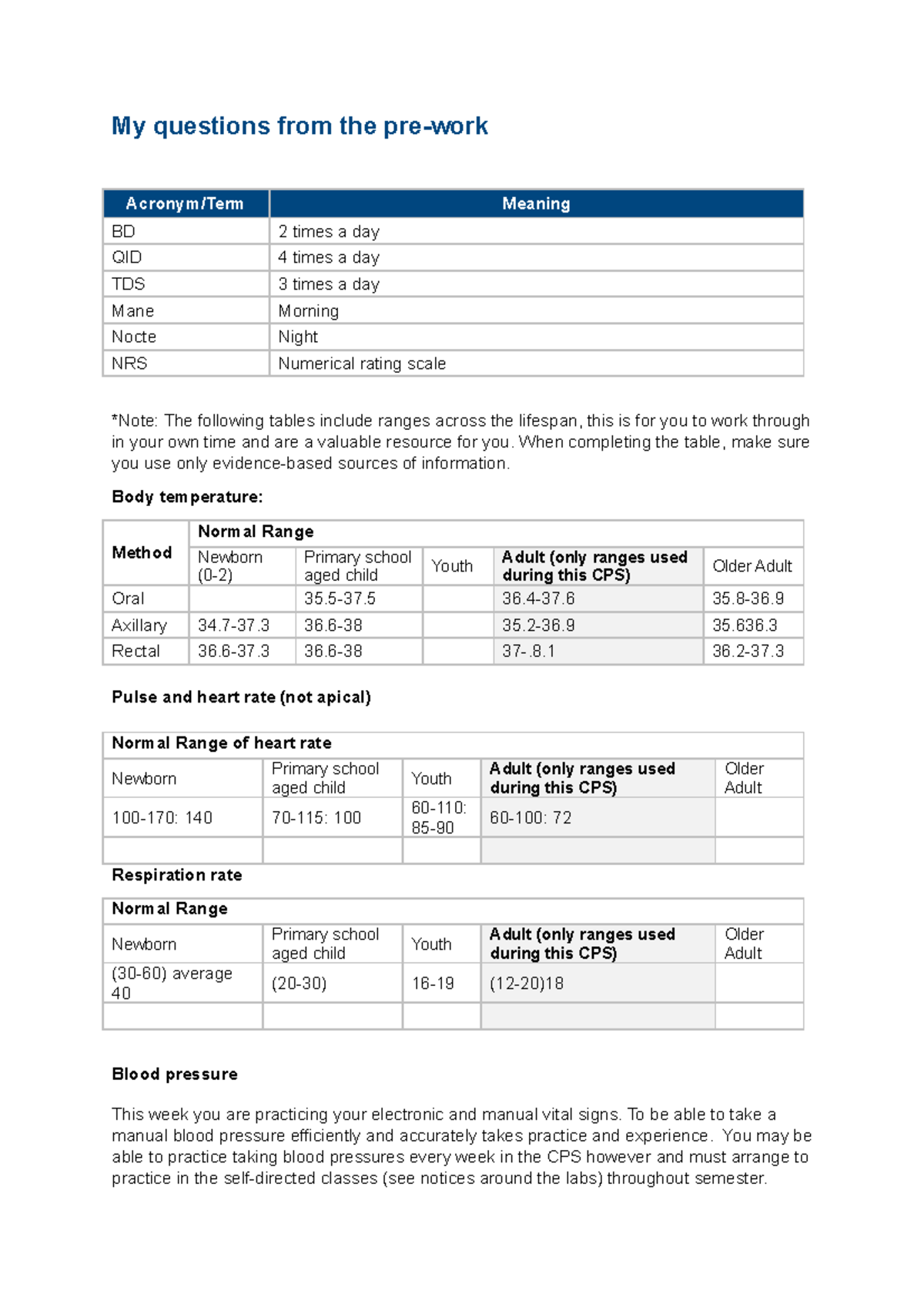 Vital Signs and Pain Management Notes for Nursing 101 - Studocu