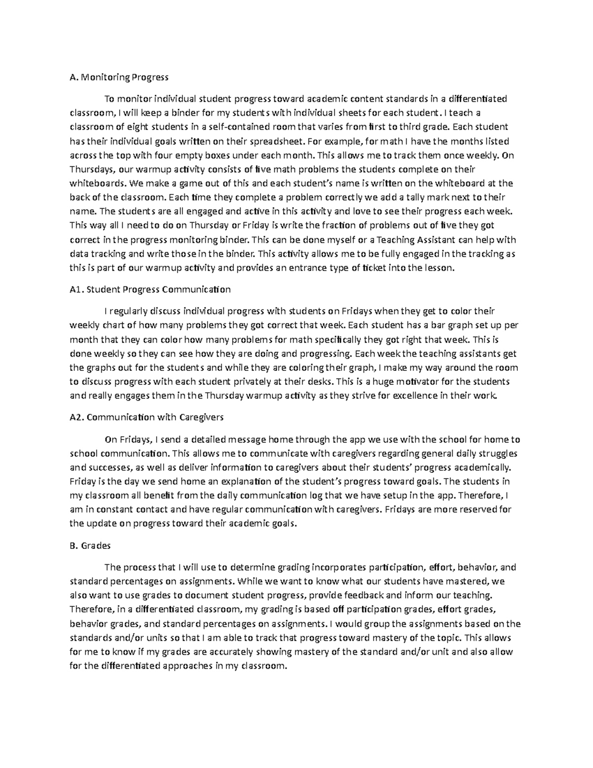 D187 Task 4: Strategies for Monitoring Student Progress in DI - Studocu