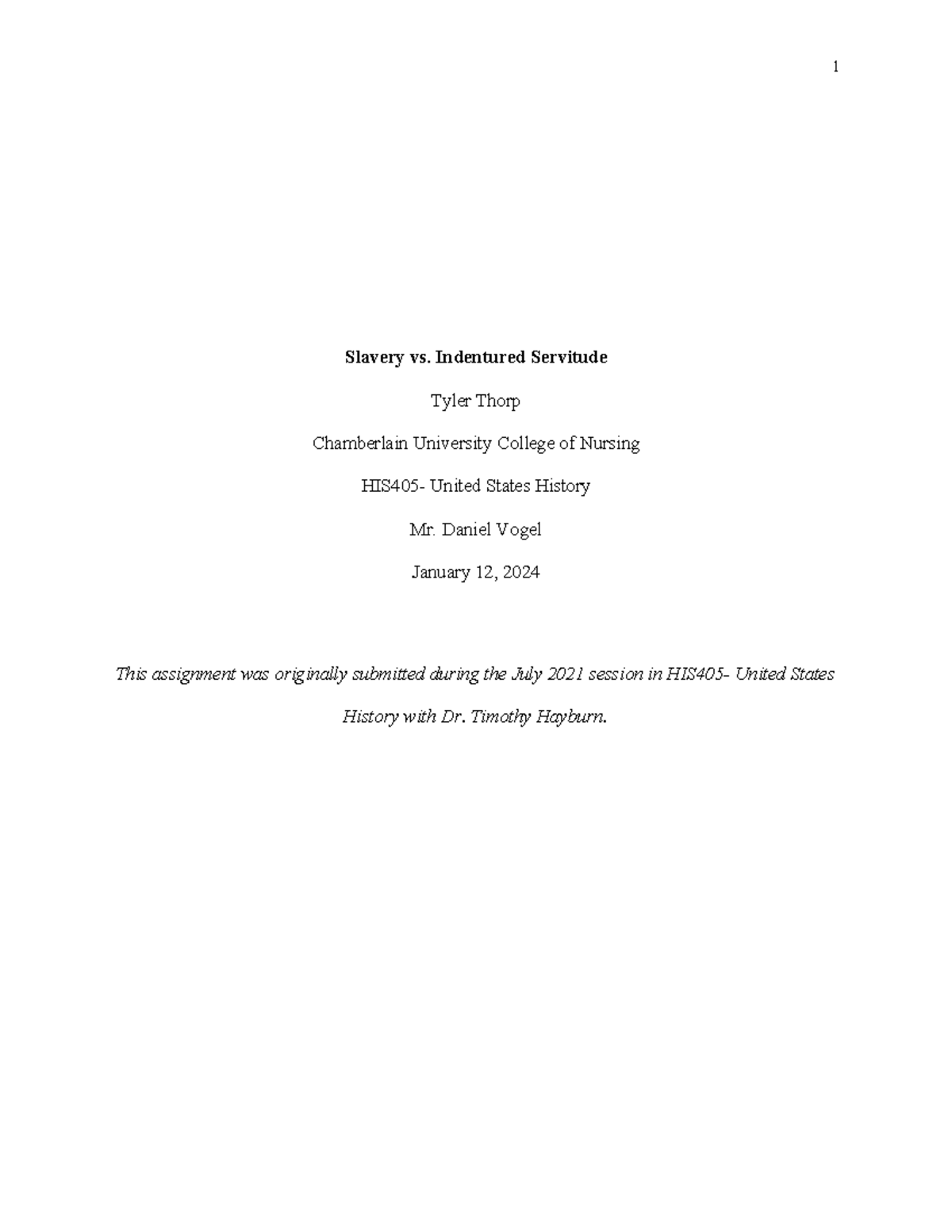 HIS405 Final Essay: Analyzing Slavery vs. Indentured Servitude - Studocu