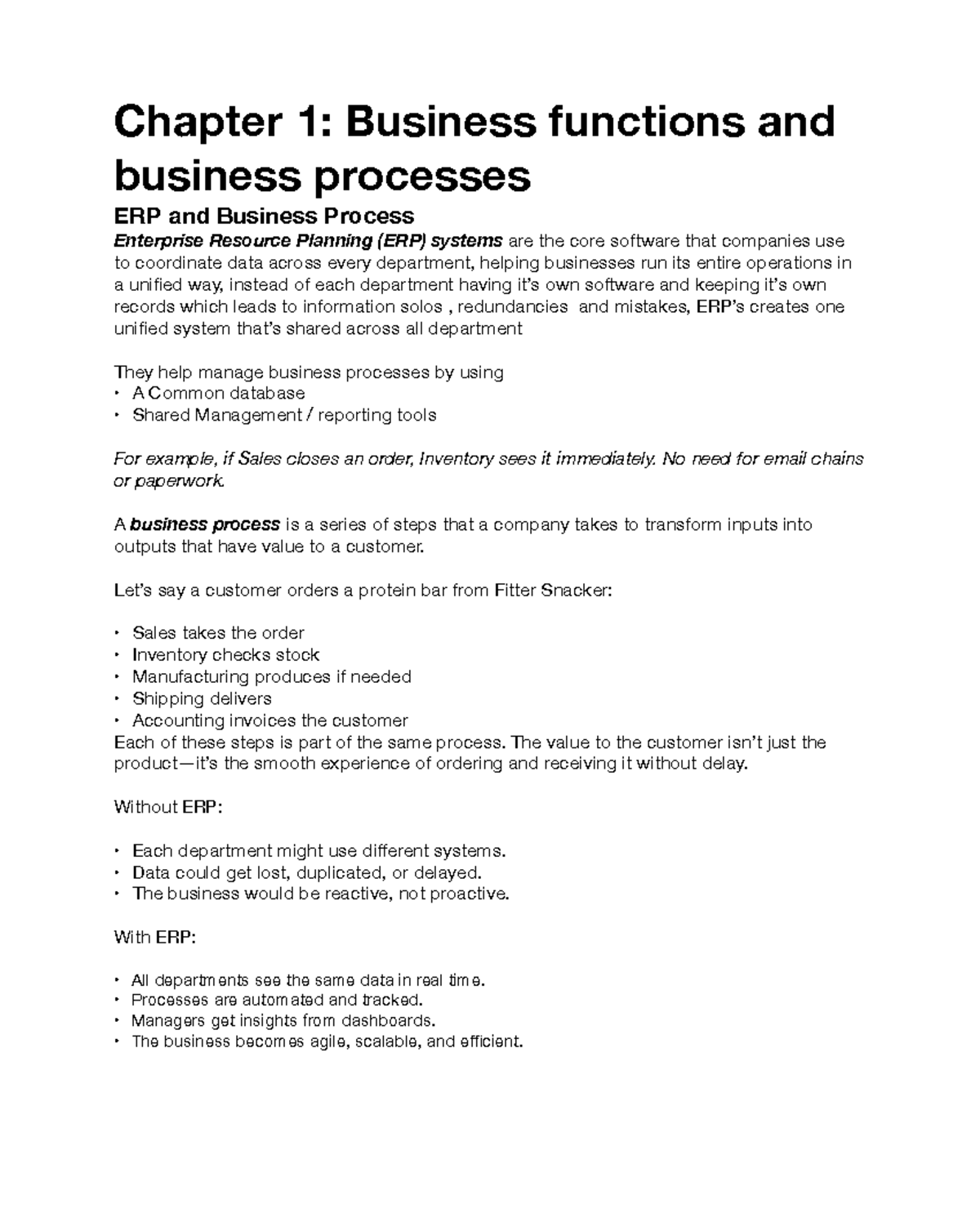 BTM 480 Chapter 1: ERP and Business Processes Overview - Studocu