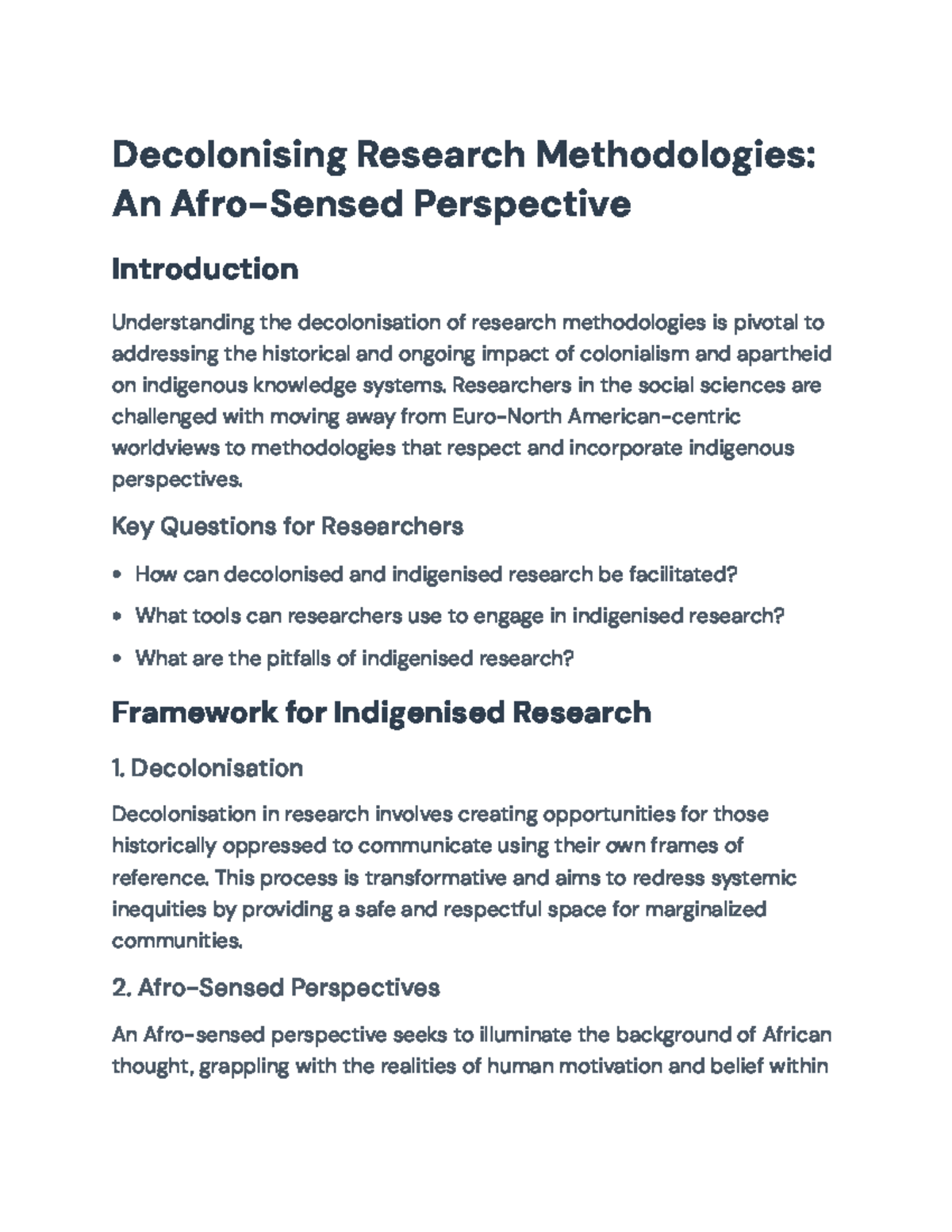 Decolonising Research Methodologies: An Afro-Sensed Approach to ...