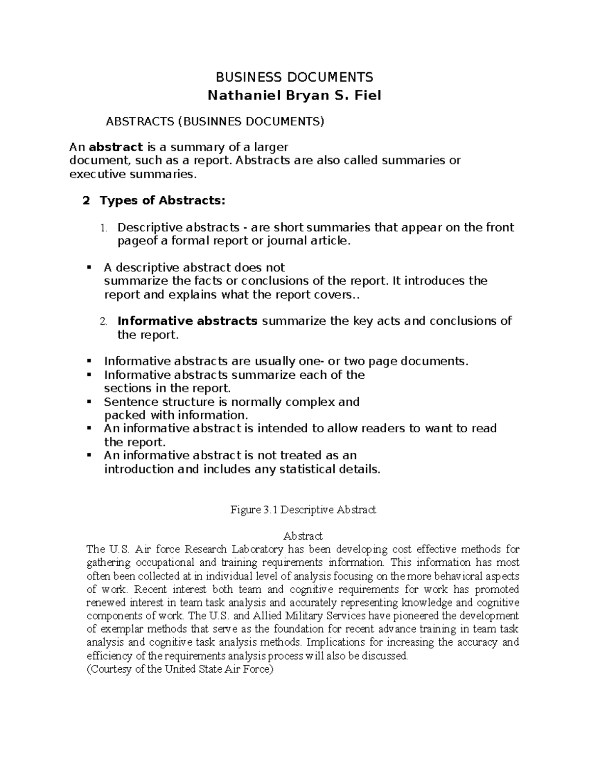 Business Documents - BUSINESS DOCUMENTS Nathaniel Bryan S. Fiel ...