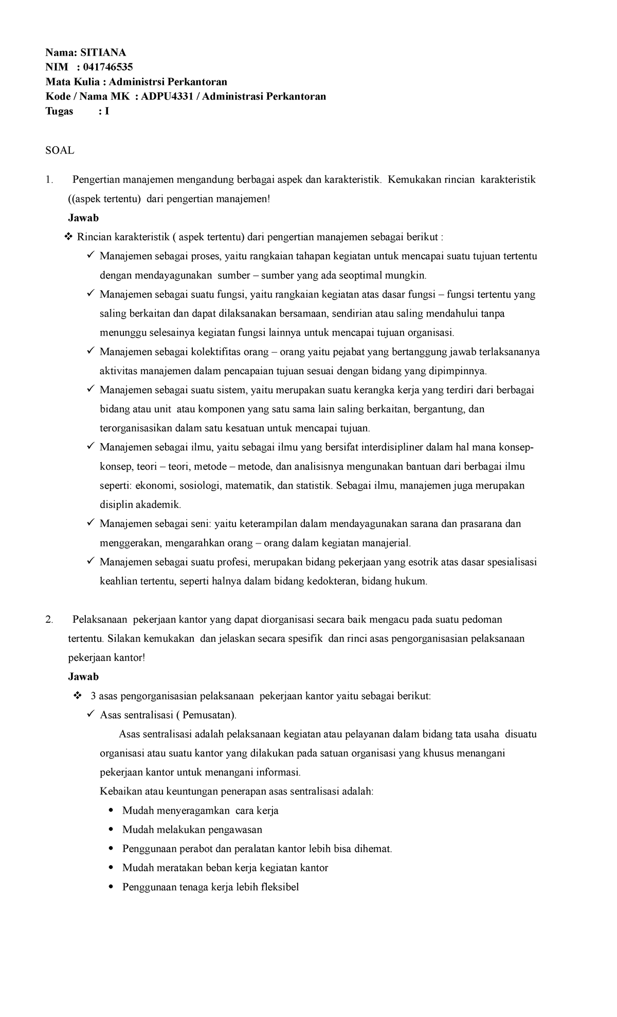 Adpu4331 Tugas I Karakteristik Dan Asas Pengorganisasian Manajemen