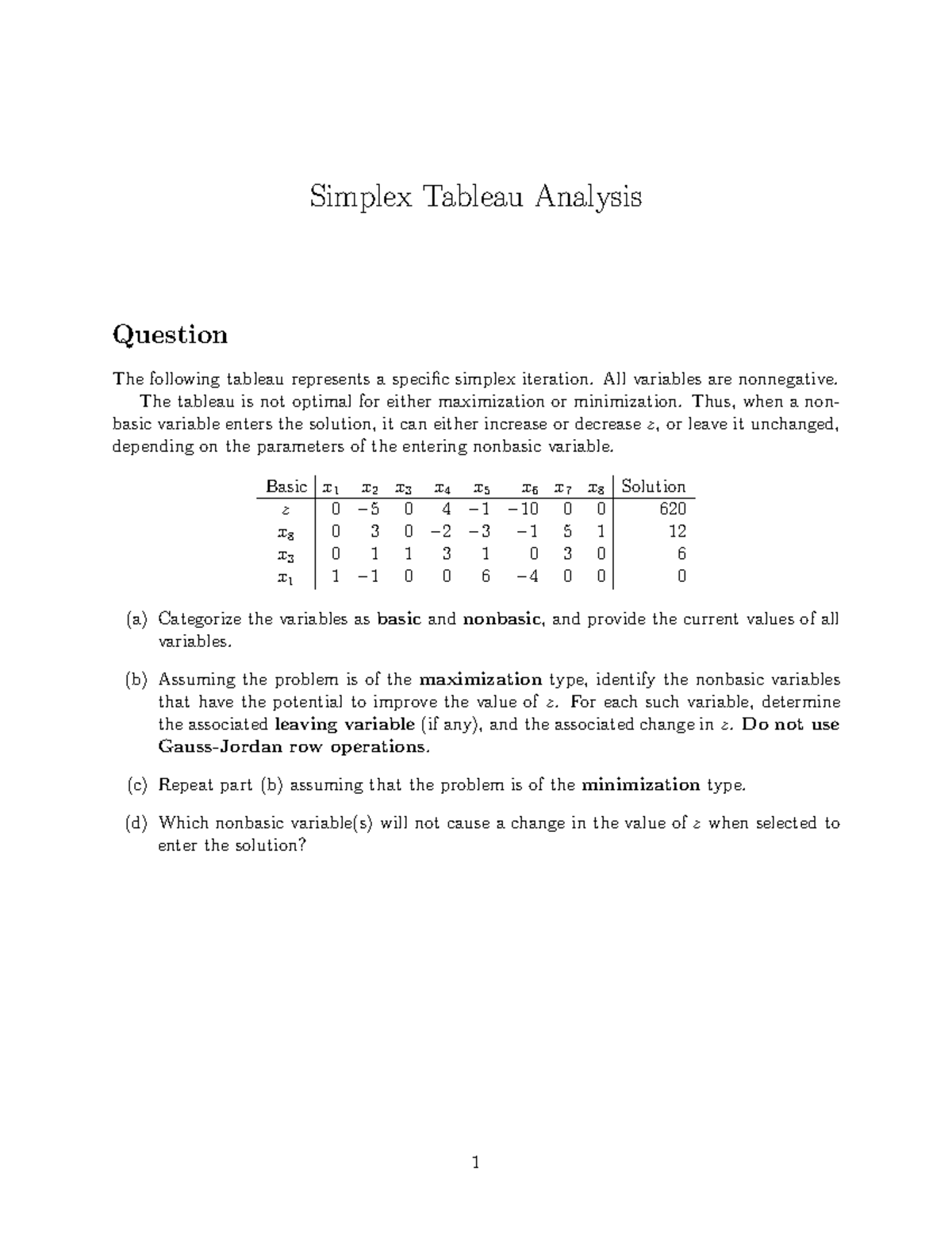 Soru1 - .gdsgrkhprnreğp - Simplex Tableau Analysis Question The ...