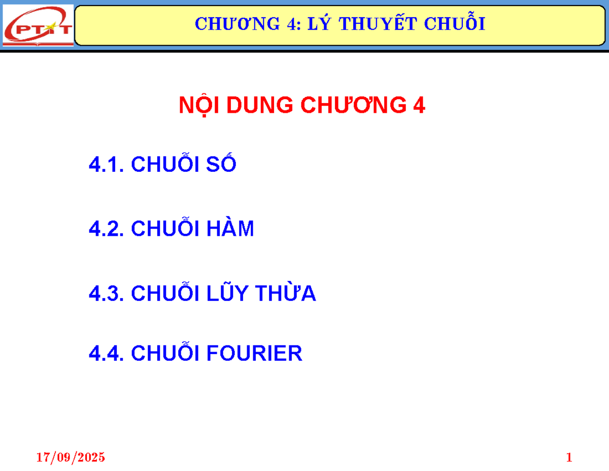 CHƯƠNG 4: LÝ THUYẾT CHUỖI VÀ CÁC ĐIỀU KIỆN HỘI TỤ - Document Preview