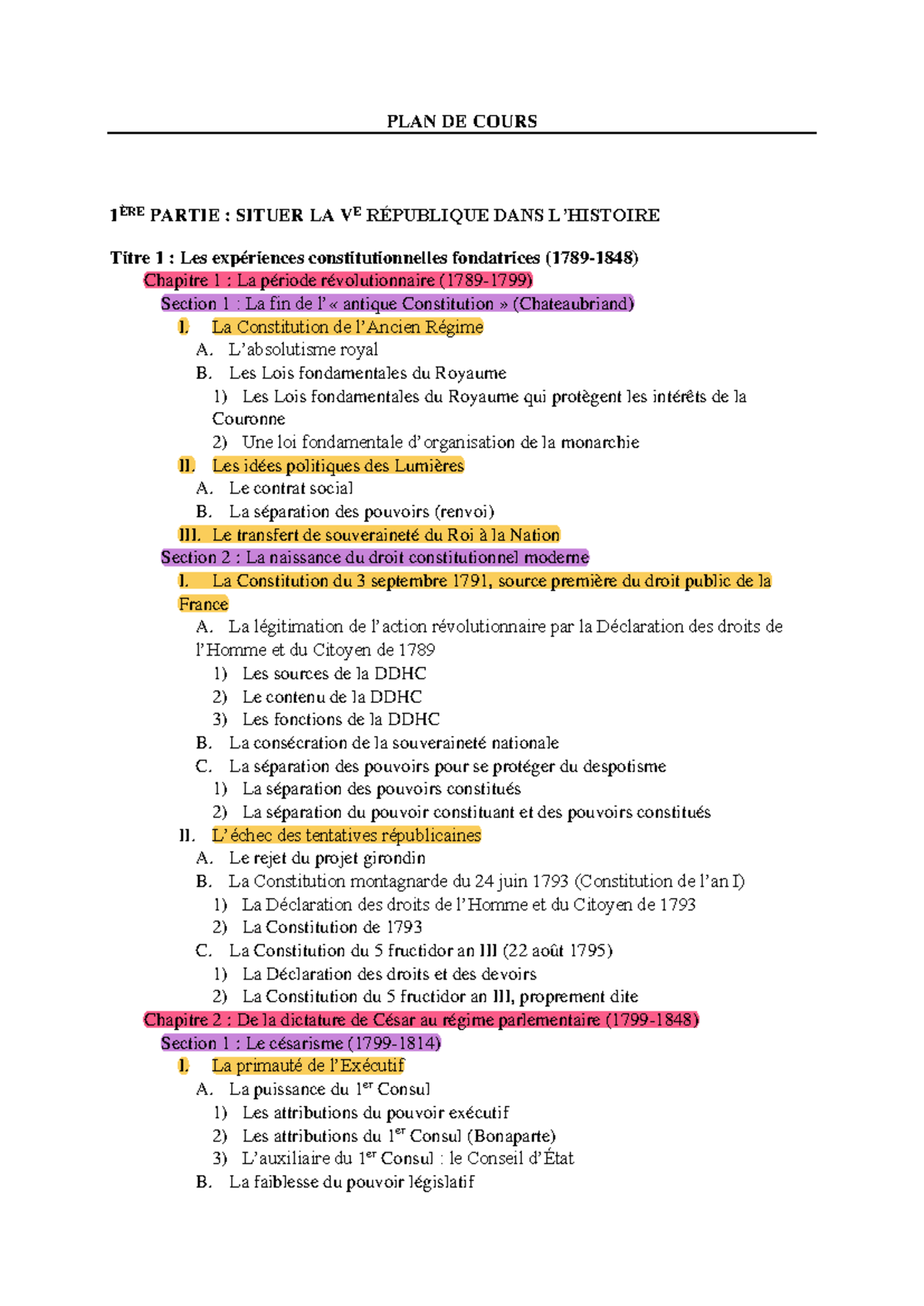 Plan de cours - Résumé Droit constitutionnel - PLAN DE COURS 1 ÈRE ...