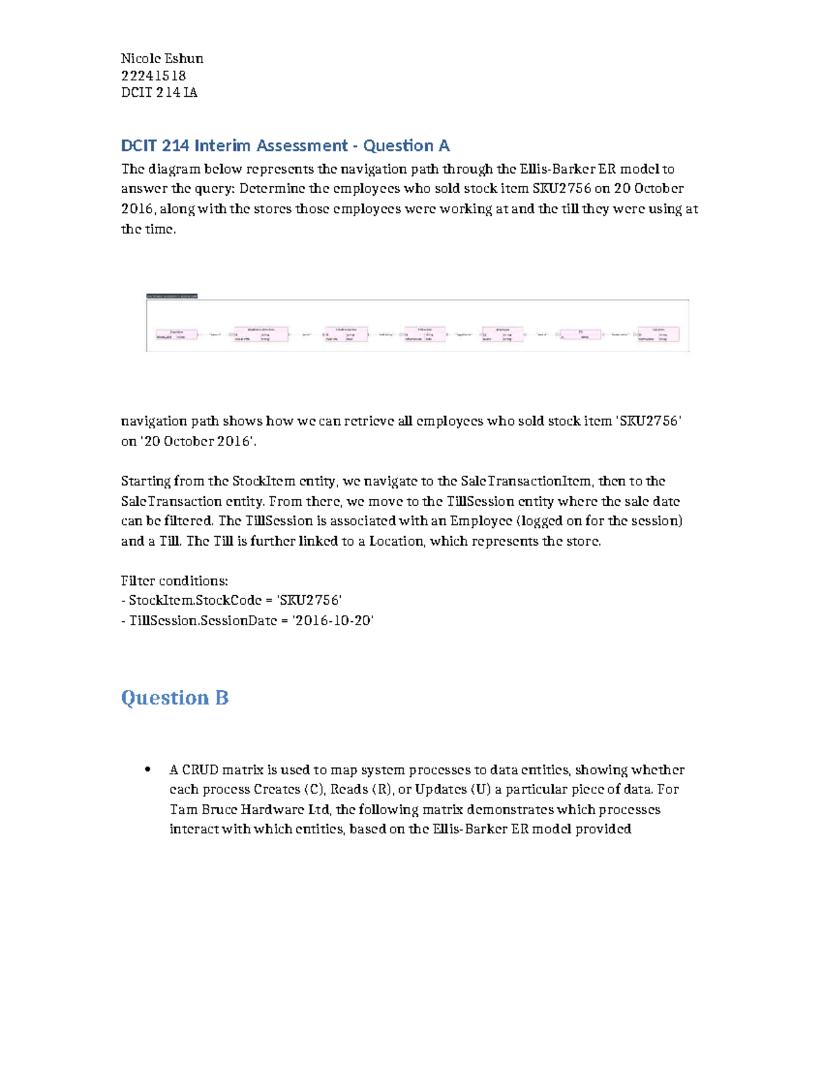 DCIT 214 IA: ER Model Navigation & CRUD Matrix Analysis - Studocu