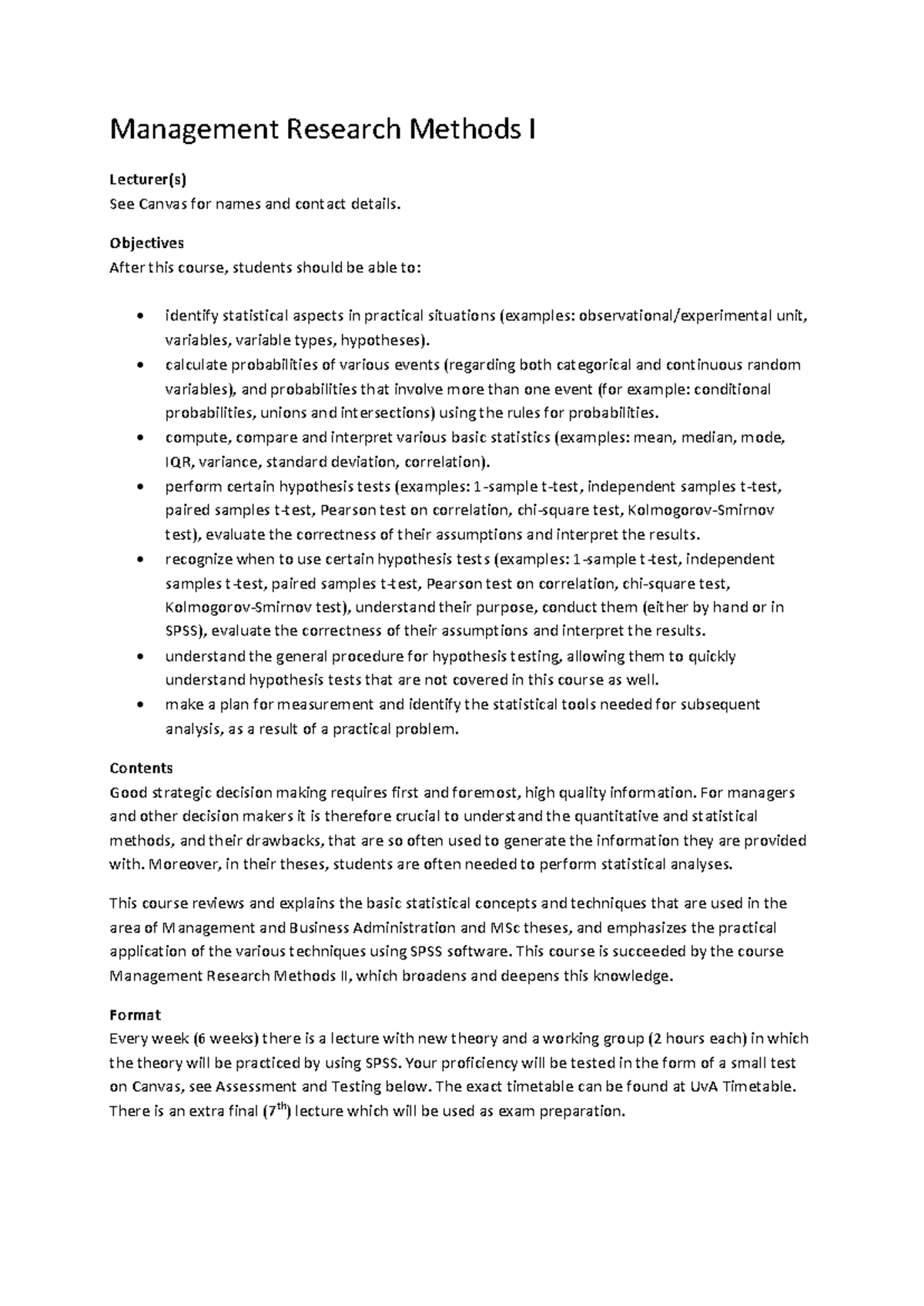 Management Research Methods I Course Outline - MRM1 AC - Studocu