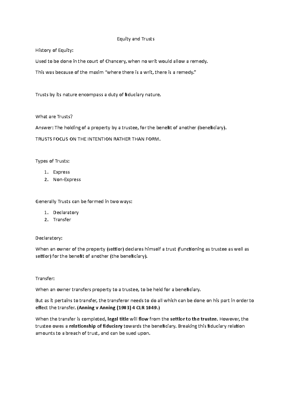 Equity and Trusts Notes for LLB 101: Understanding Key Principles - Studocu
