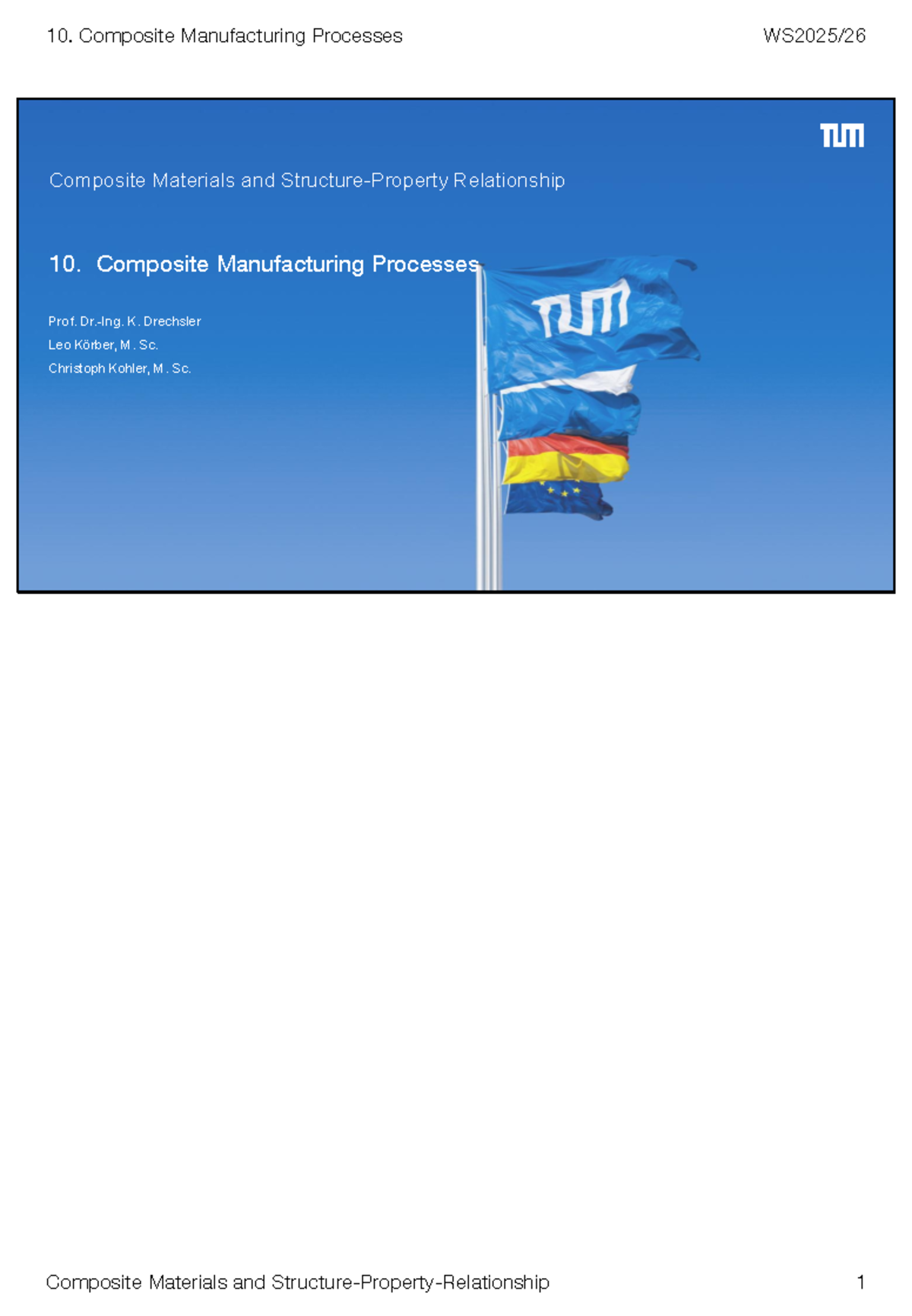 WS2025/26 Composite Manufacturing Processes Lecture Notes - Studocu
