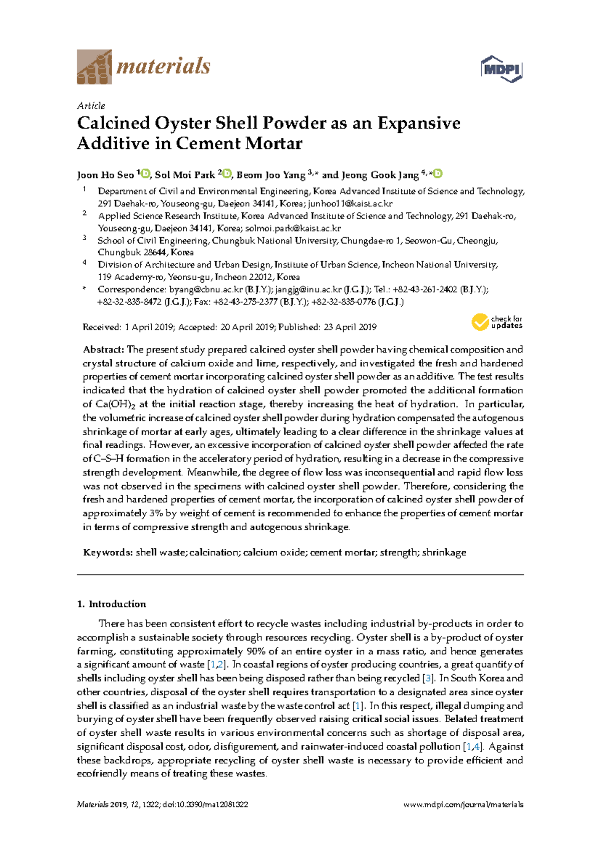 Calcined Oyster Shell Powder as an Expansive Additive in Cement Mortar ...