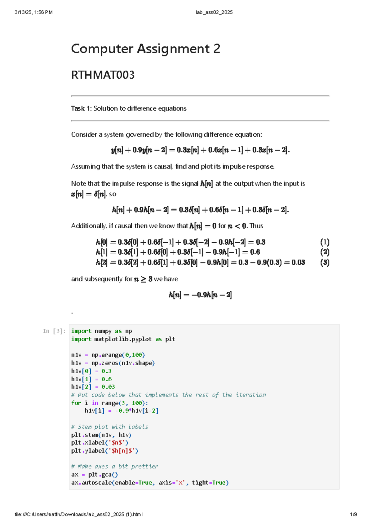 Lab ass02 2025 - Math homework term 2 - Computer Assignment 2 RTHMAT ...