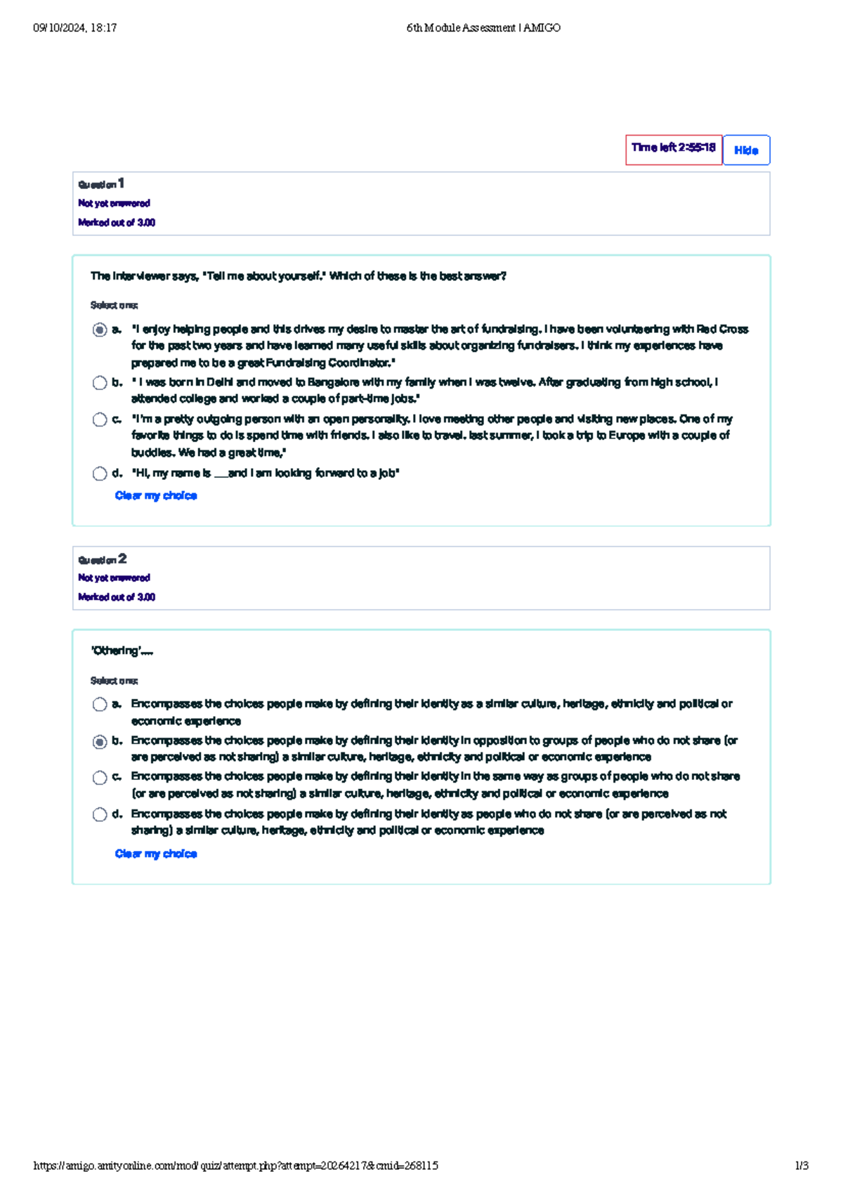 6th Module Assessment: Professional Communication Quiz 15:15 Amigo ...
