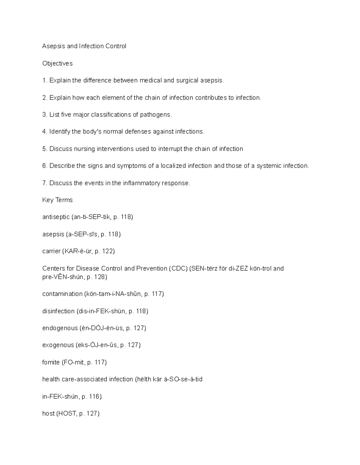 FON 7: Asepsis & Infection Control Overview and Key Concepts - Studocu