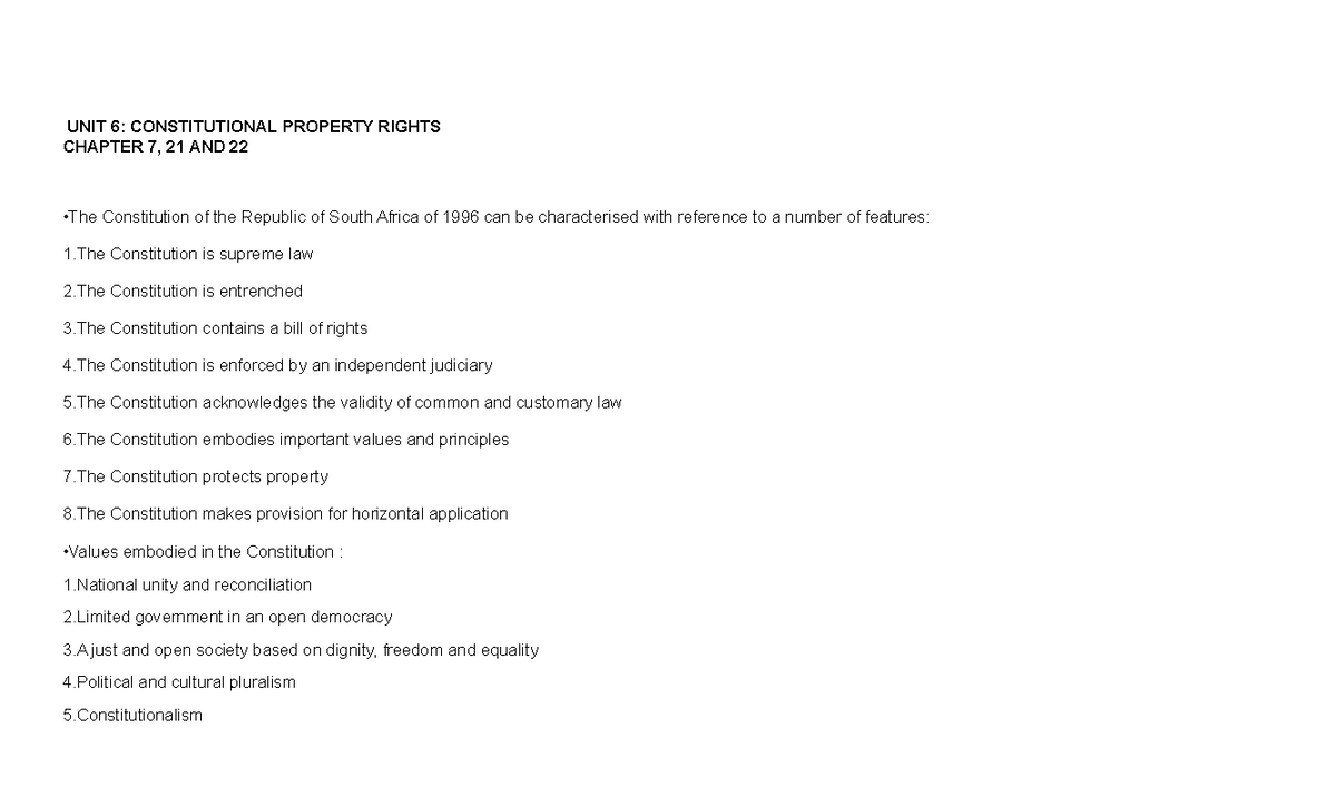 UNIT 6 - Constitutional Property Rights: Key Concepts and Case Law ...