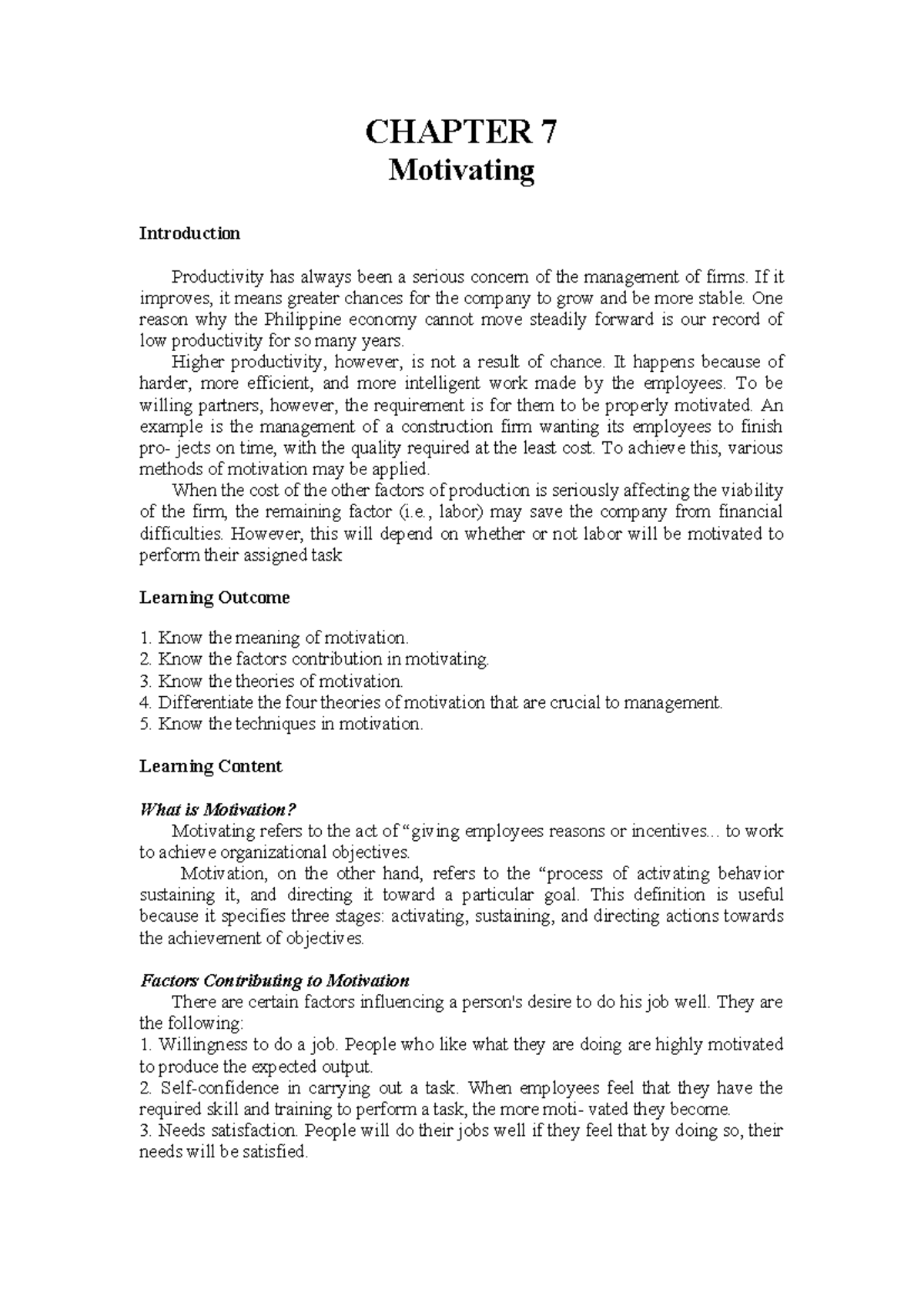 Engineer- Management - Lecture about something - CHAPTER 7 Motivating ...