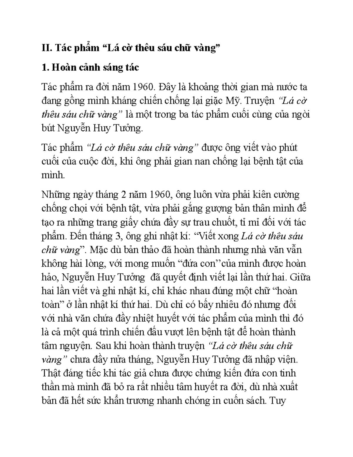Phân tích tác phẩm "Lá cờ thêu sáu chữ vàng" của Nguyễn Huy Tưởng - Document Preview