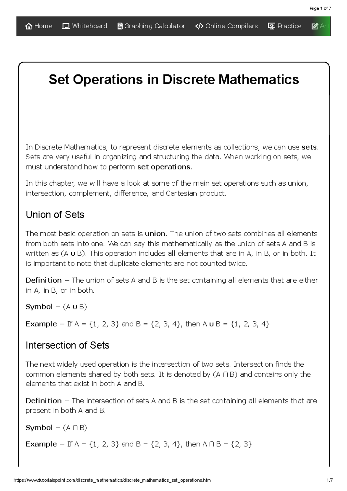 Set Operations in Discrete Mathematics (MATH 101) - Chapter Overview ...