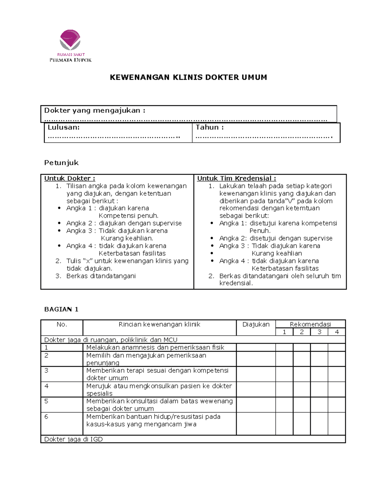 RKK Dokter-UMUM: Kewenangan Klinik untuk Dokter Umum - Studocu