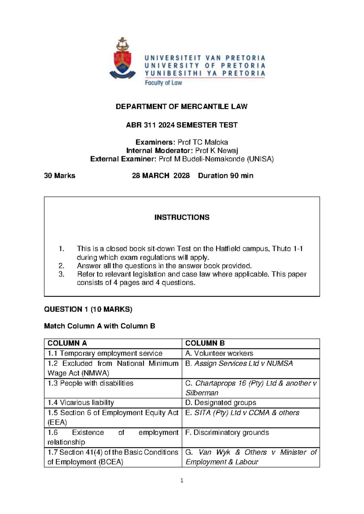 ABR 311 2024 SEMESTER TEST MEMO - 28 March 2025 - Studocu