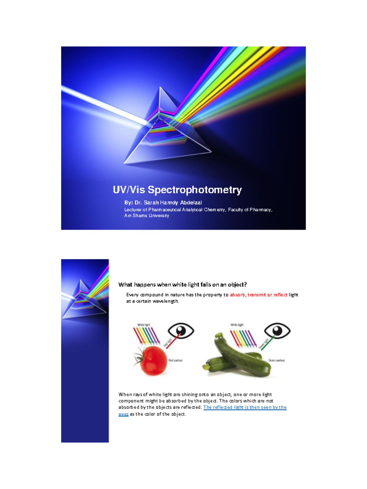 Spectro Lecture 1 (PHC 101): Fundamentals of Spectrophotometry - Studocu