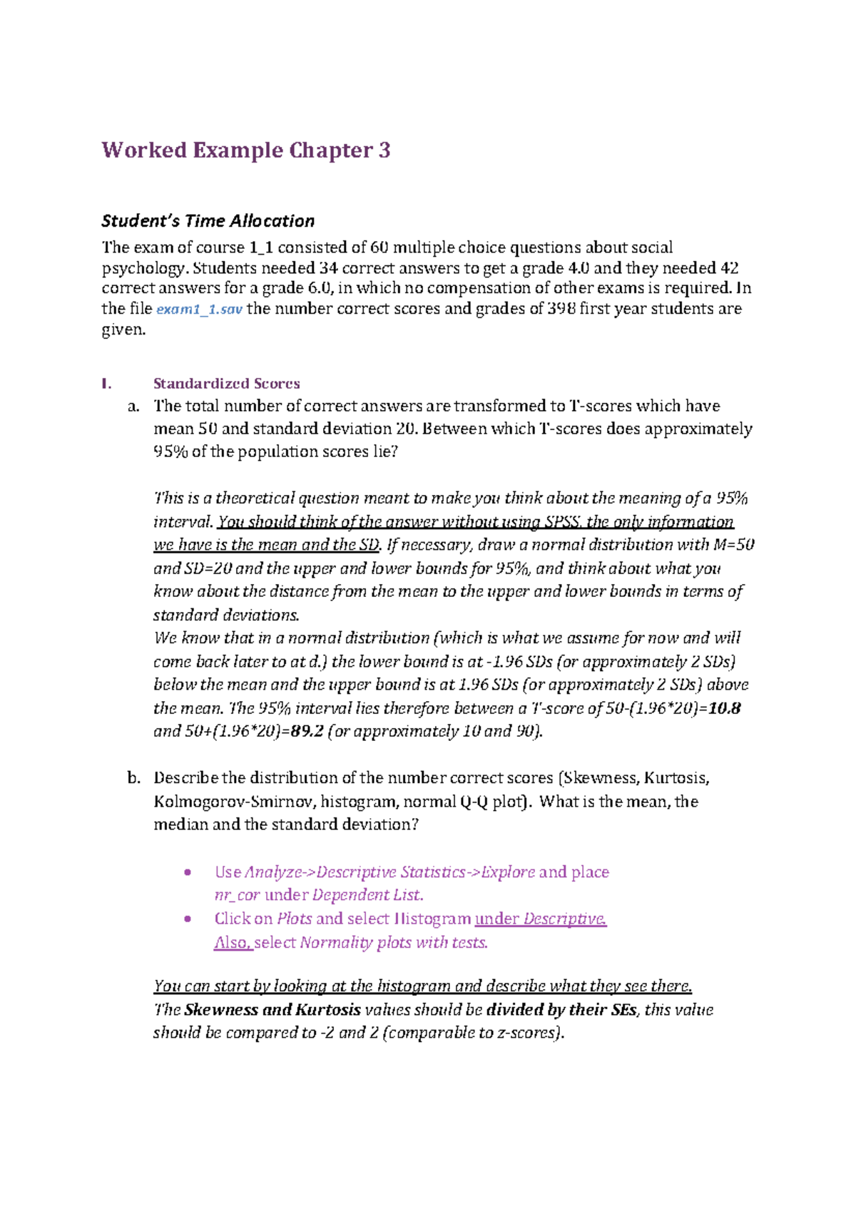 Worked Examples and Answers for Chapter 3 of Course 1_1 - Studeersnel