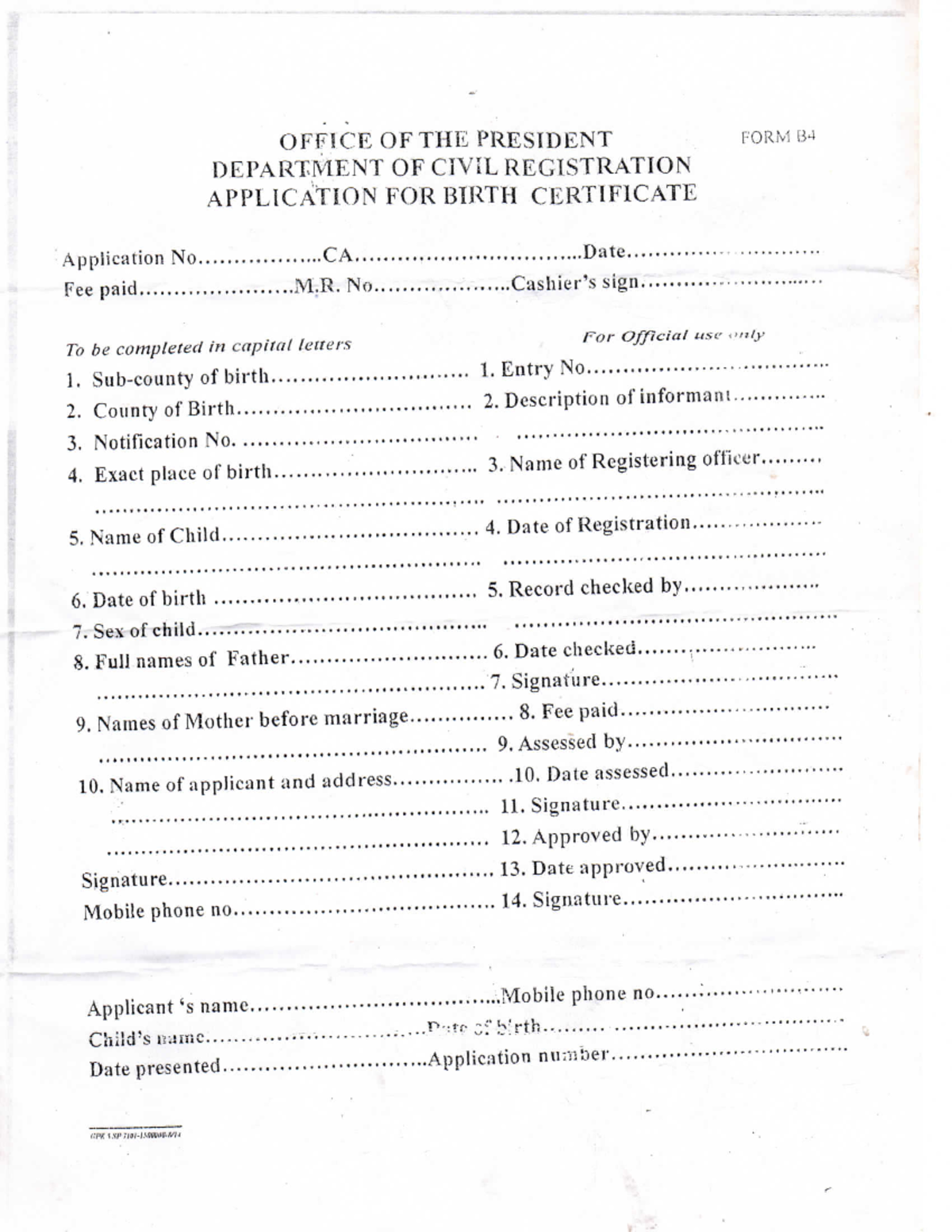 Birth Certificate B4 FORM - OFFIC`E OF THl£ PRESIDENT DEPARTwiENT OF ...