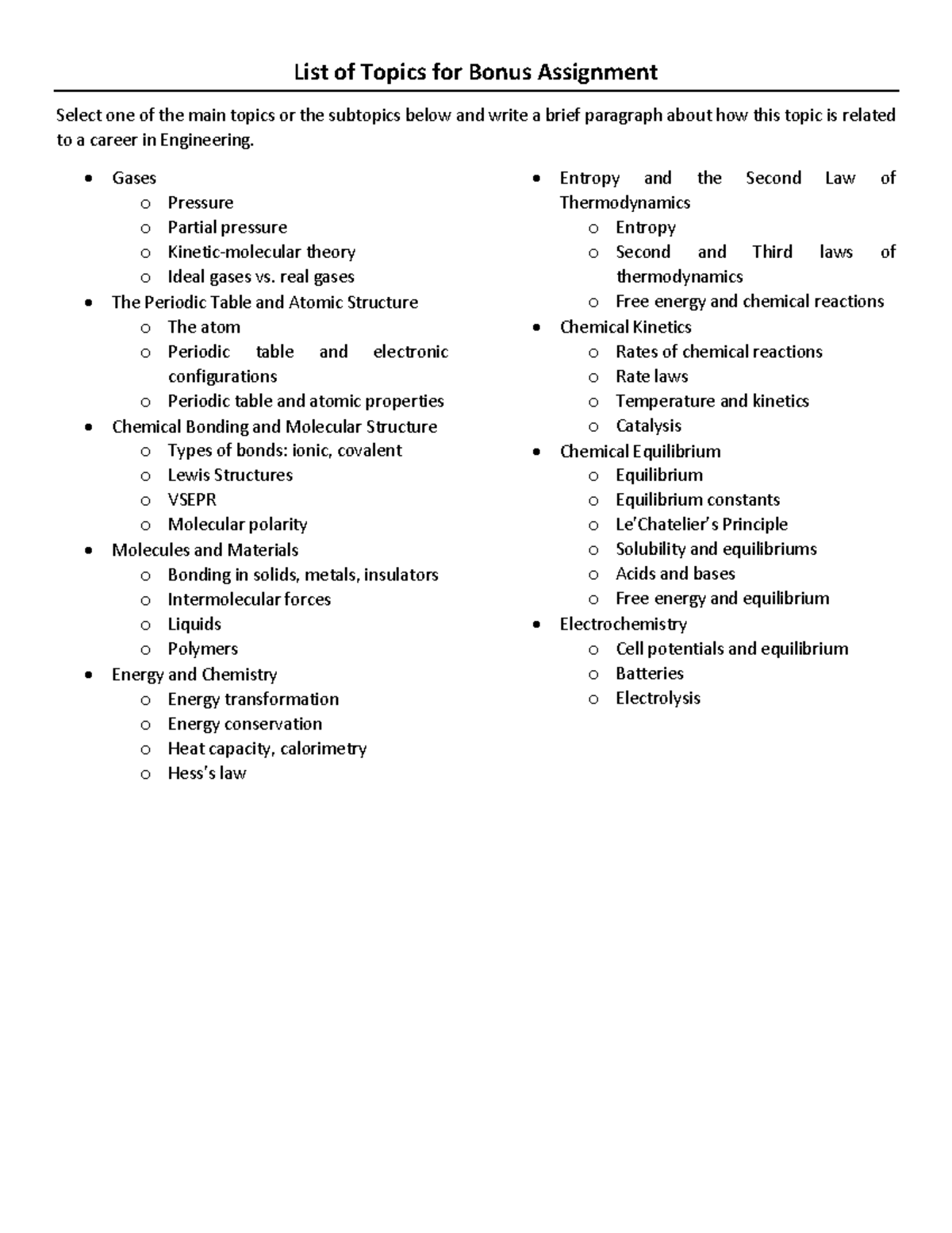 Bonus Assignment Topics for Engineering Careers Exploration - Studocu