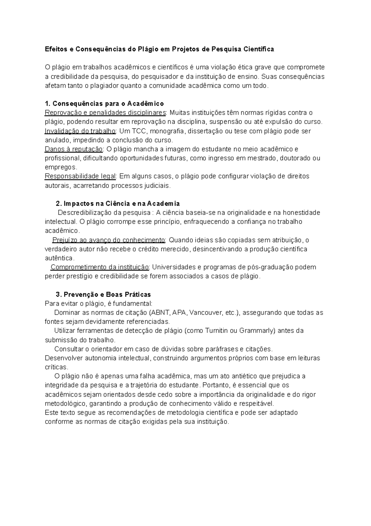 Efeitos do Plágio em Projetos de Pesquisa Científica - Prática DE ...