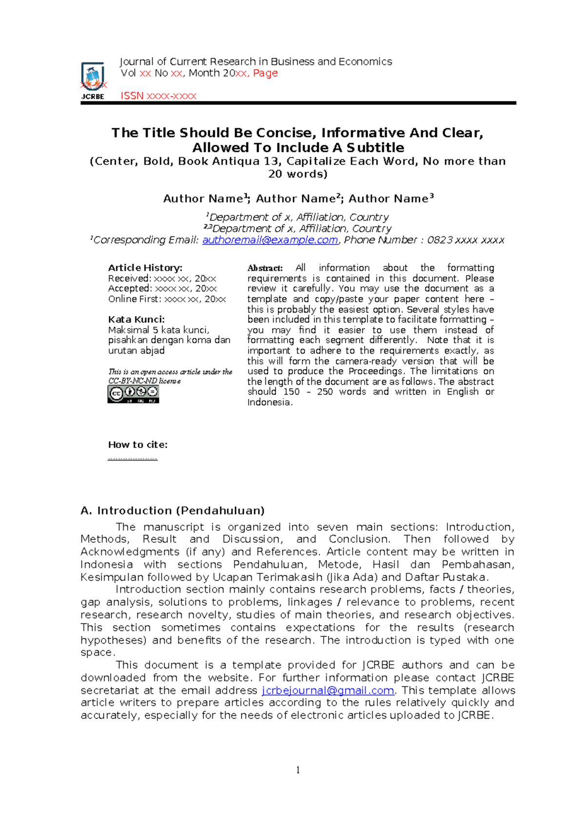 JCRBE Article Template: Formatting Guidelines and Structure - Studocu