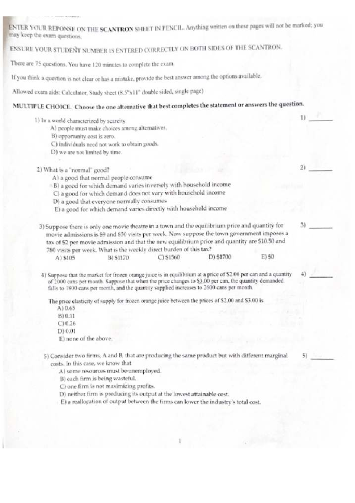Ec120 final exam instructions and multiple choice questions - Studocu