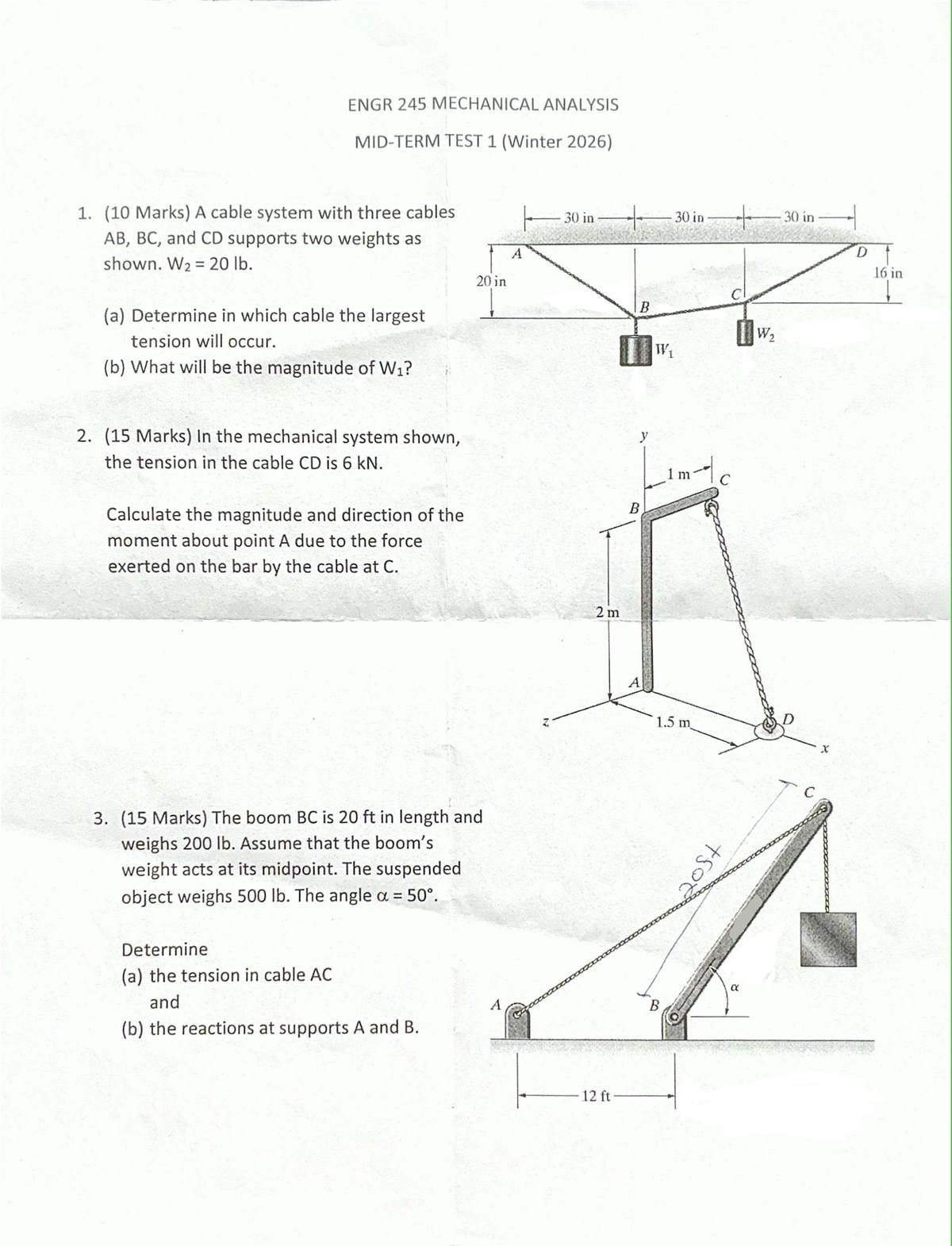 ENGR 245 Mechanical Analysis Test 1 (Winter 2026) - Studocu