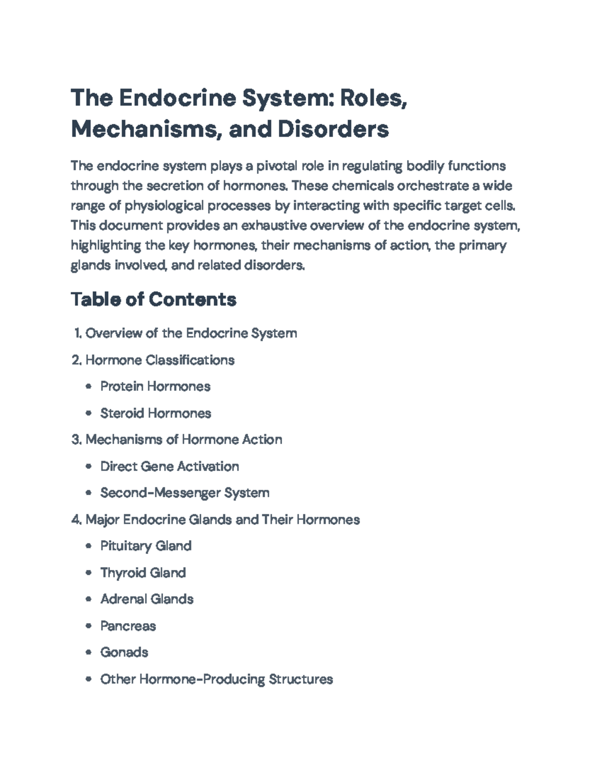 Endocrine System Overview: Mechanisms and Disorders (Course Code: XX123 ...