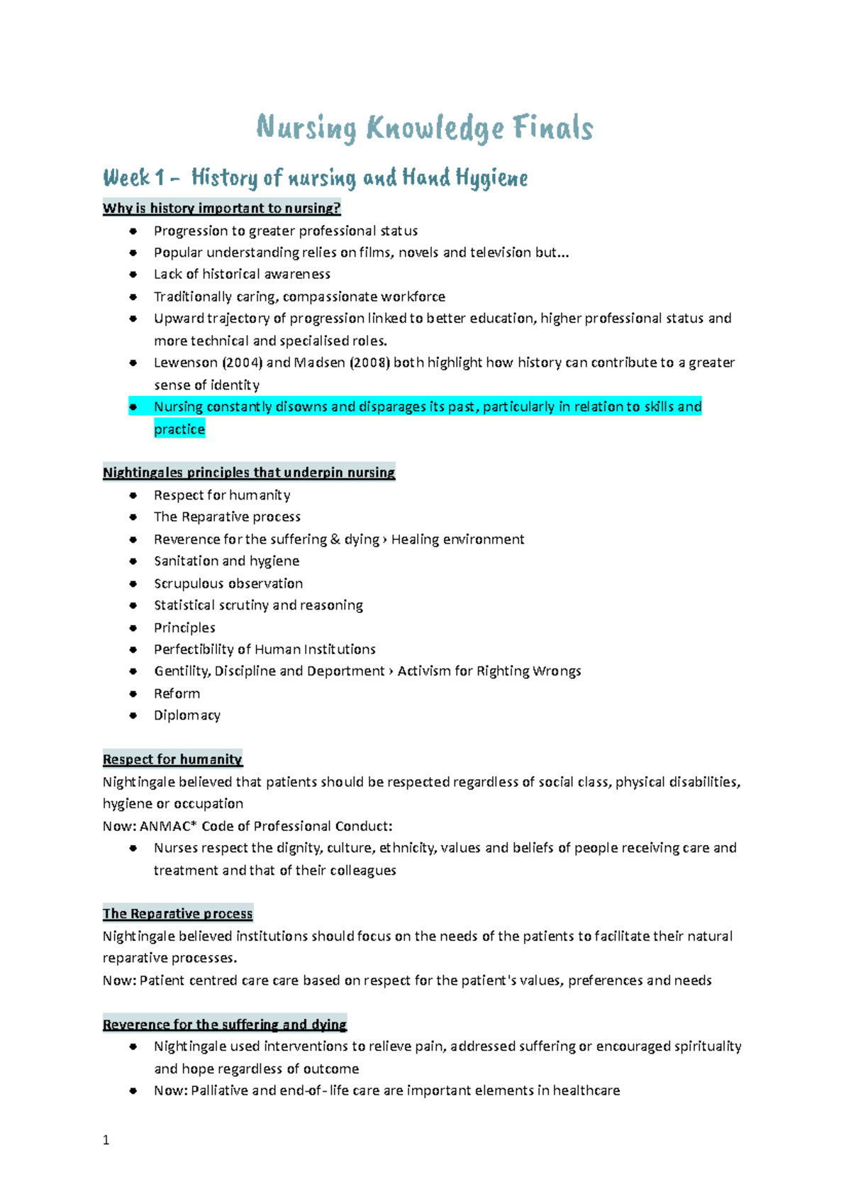 NURS1004 Exam Notes: Key Concepts in Nursing History and Practice - Studocu