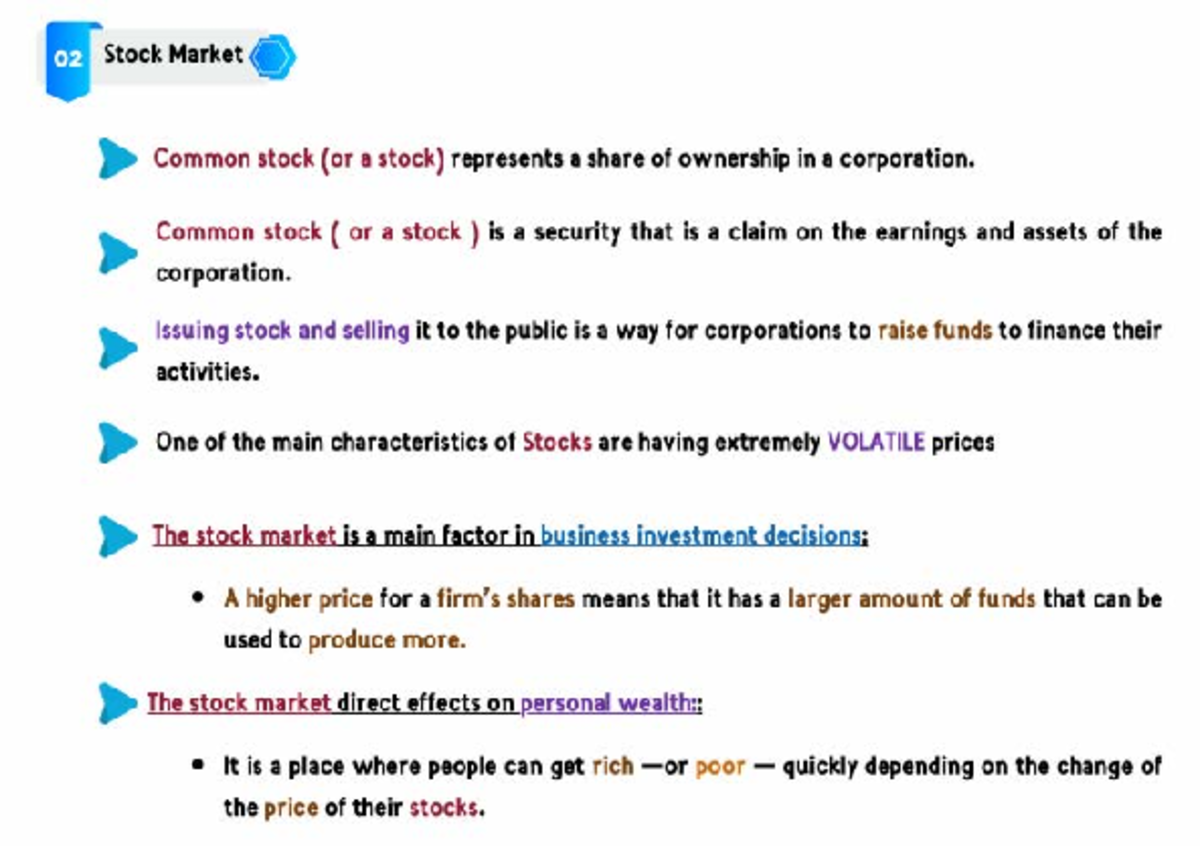 Money 5 - Be Market ee Common stock (or a stock) represents a share of ...