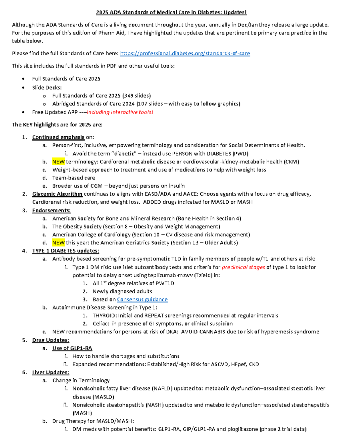 ADA Standards of Medical Care in Diabetes 2025: Key Updates - Studocu