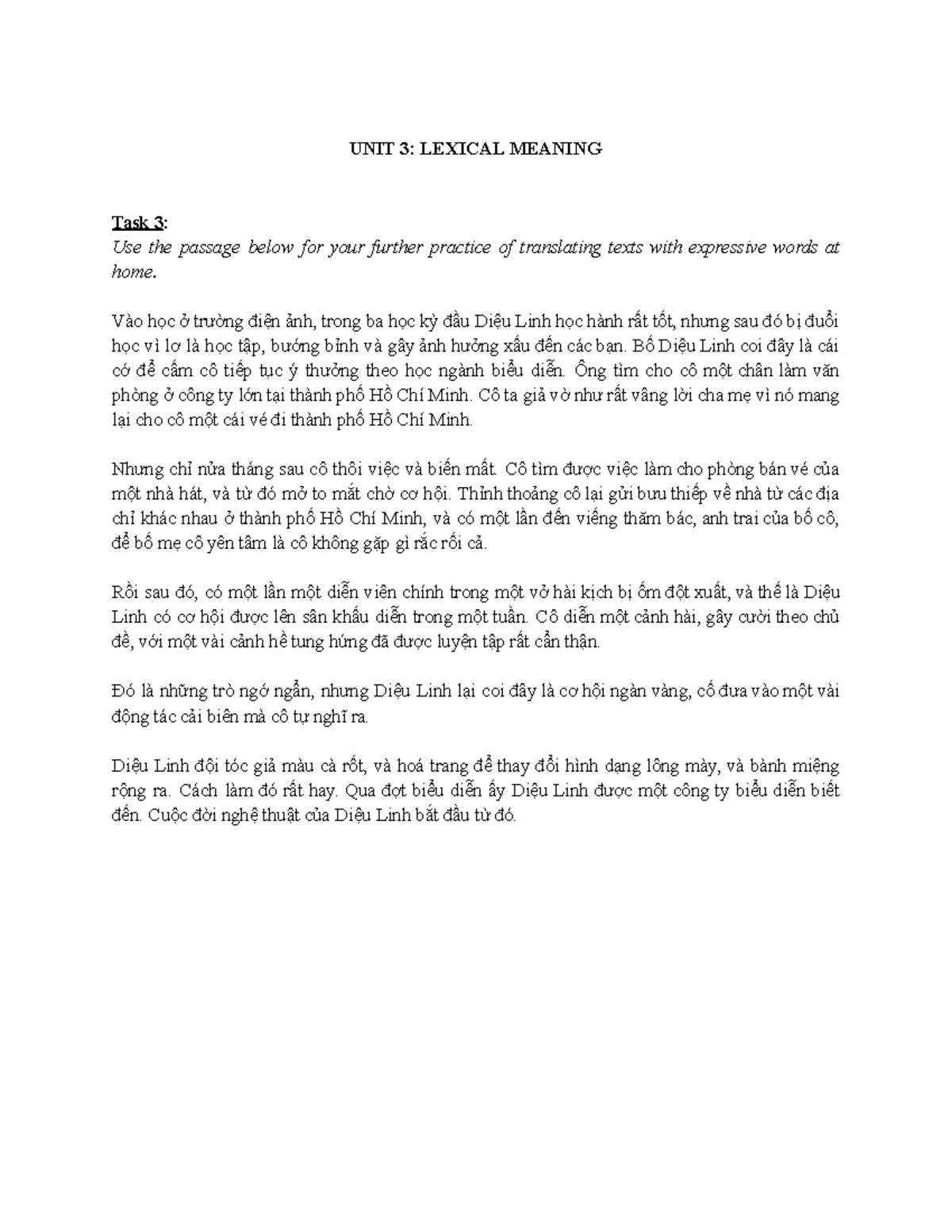 Unit 3 - Task 3 - Chúc mọi người học tốt nha. - UNIT 3: LEXICAL MEANING ...