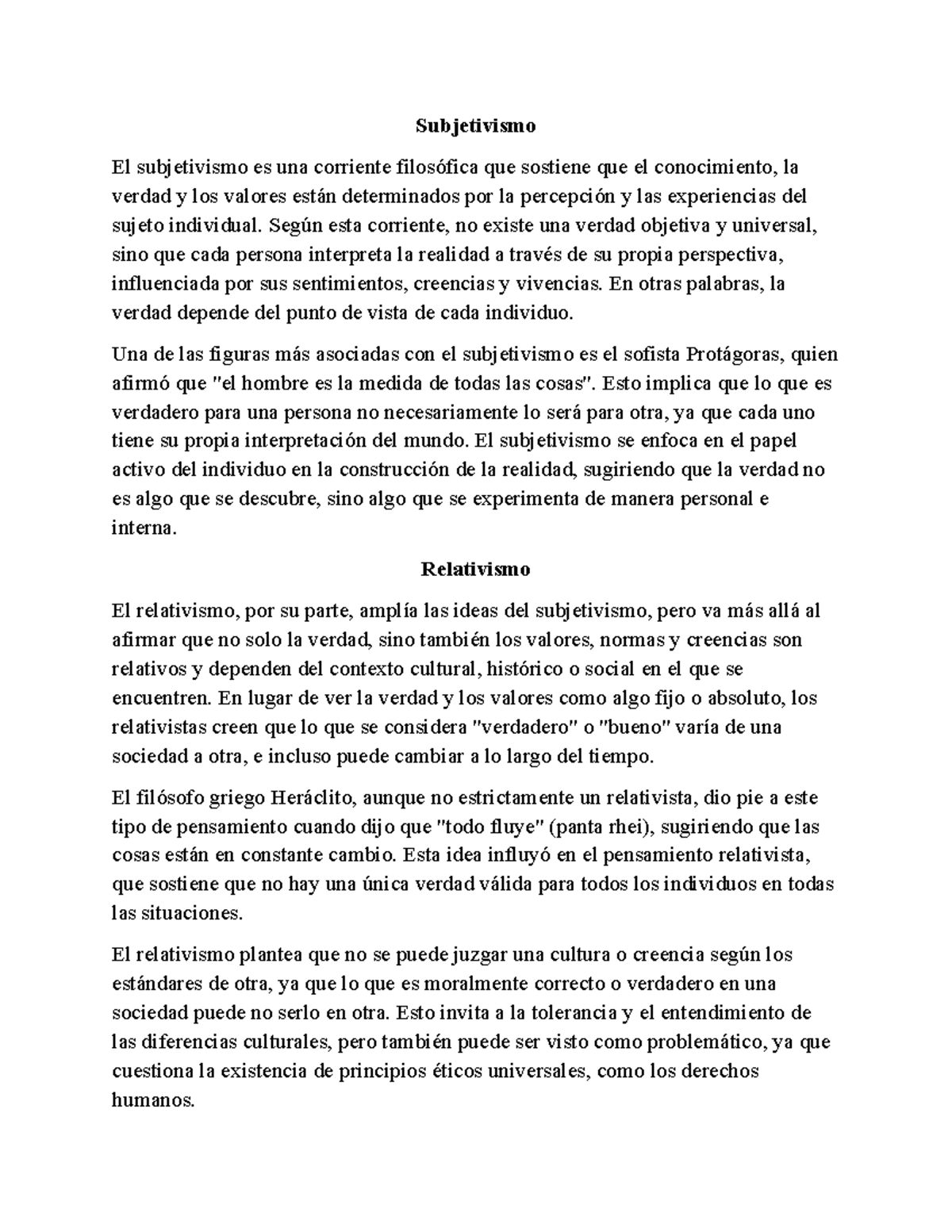 Explicación del subjetivismo y relativismo en filosofía - Studocu