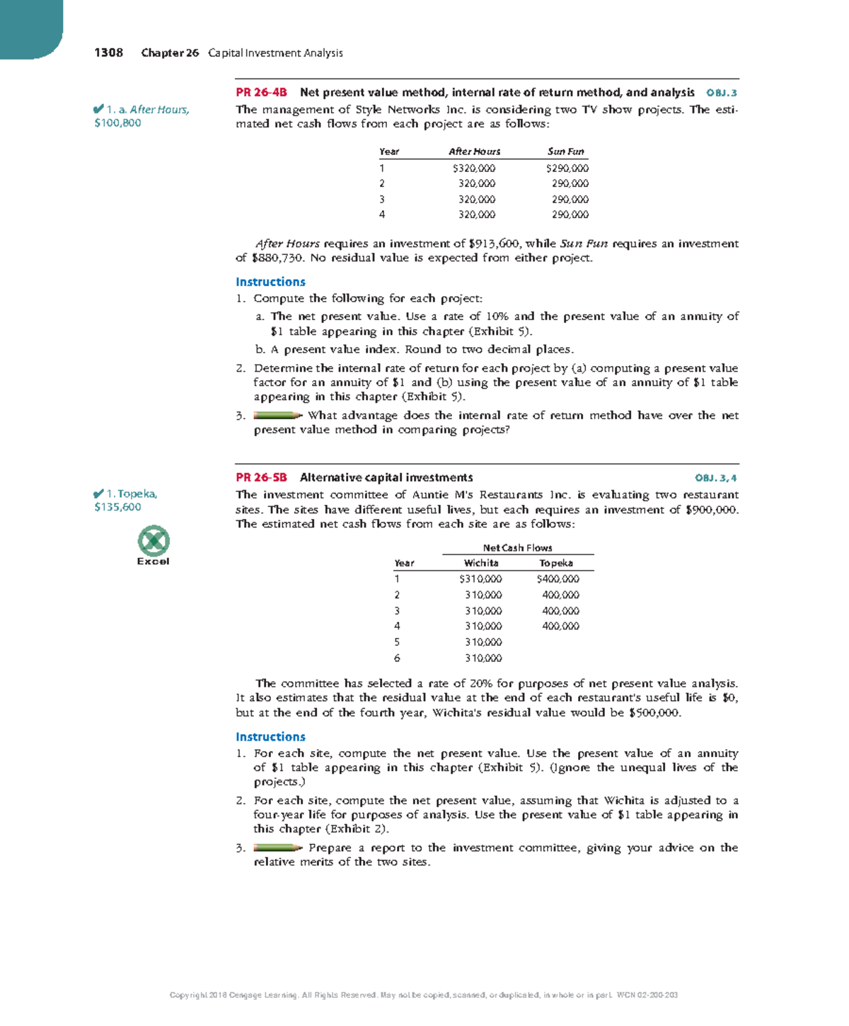 Capital Investment Analysis: Chapter 26 (1308) - Key Methods ...