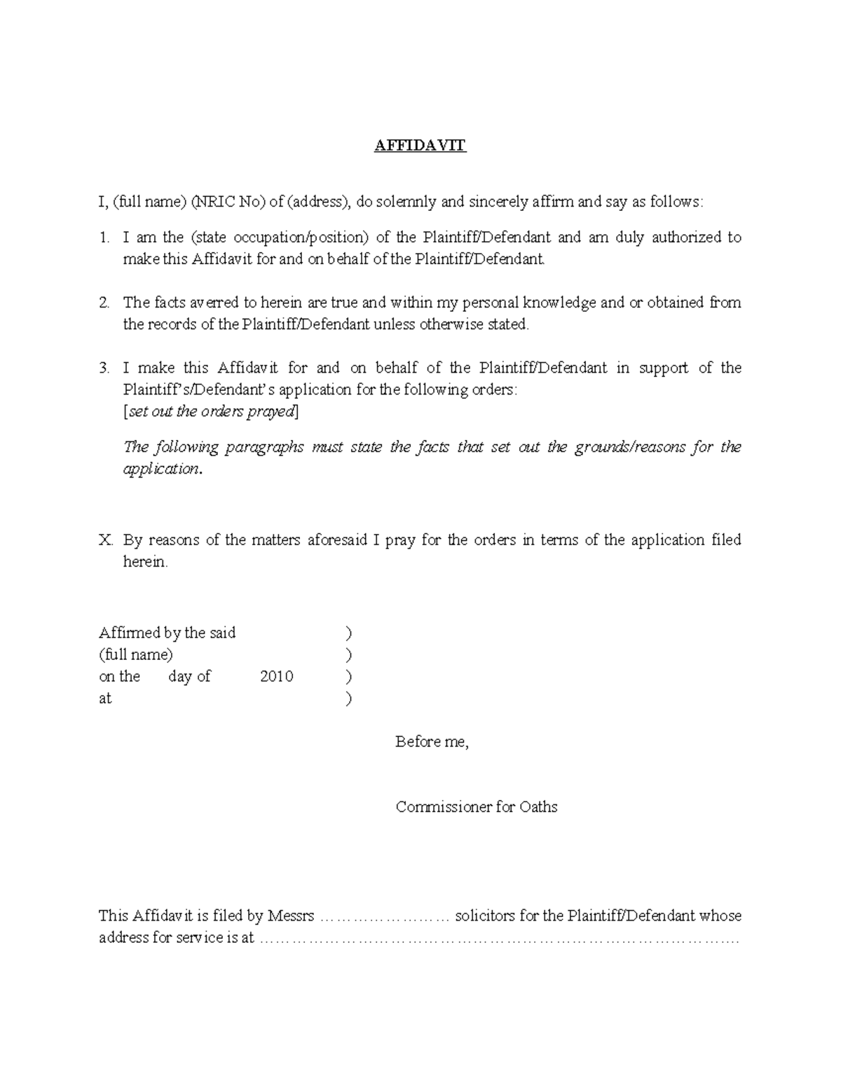 Affidavit Template for Legal Proceedings - Studocu