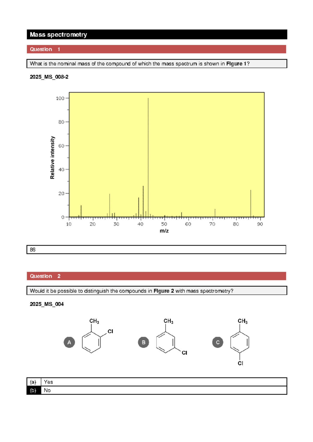 Test2-2 MS 2025 answers - Mass spectrometry Question 1 What is the ...