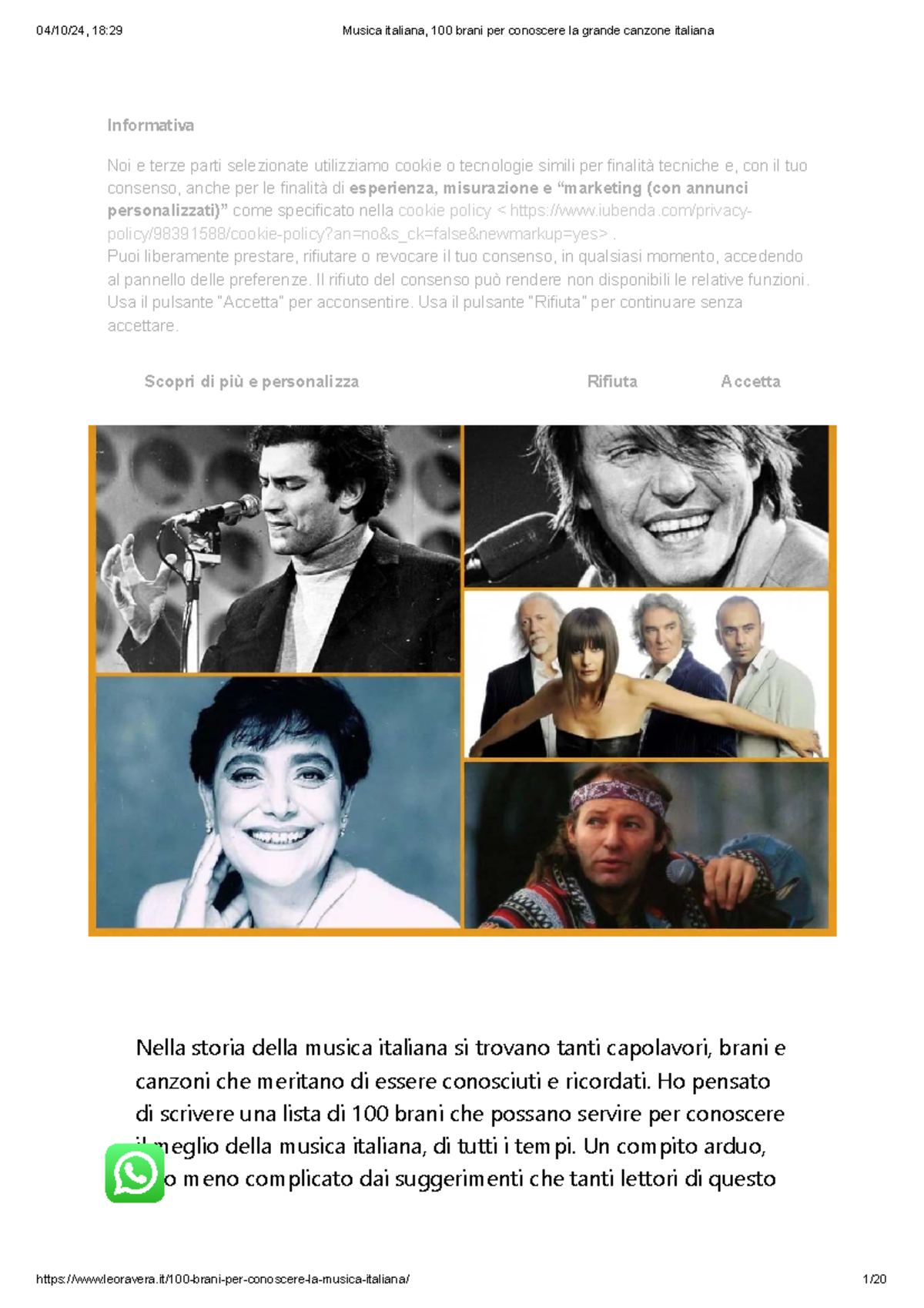 18:29 Musica Italiana: 100 Brani per Scoprire la Canzone Italiana - Studocu