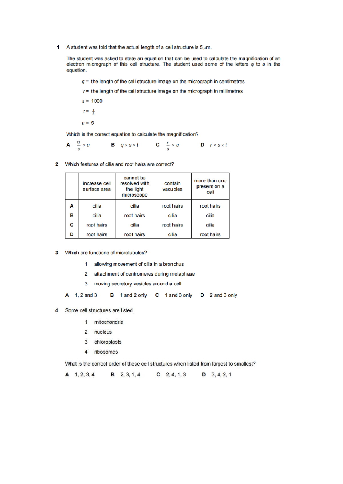 BIO MCQ 931 - Multiple Choice Questions for Biology Exam - Studocu